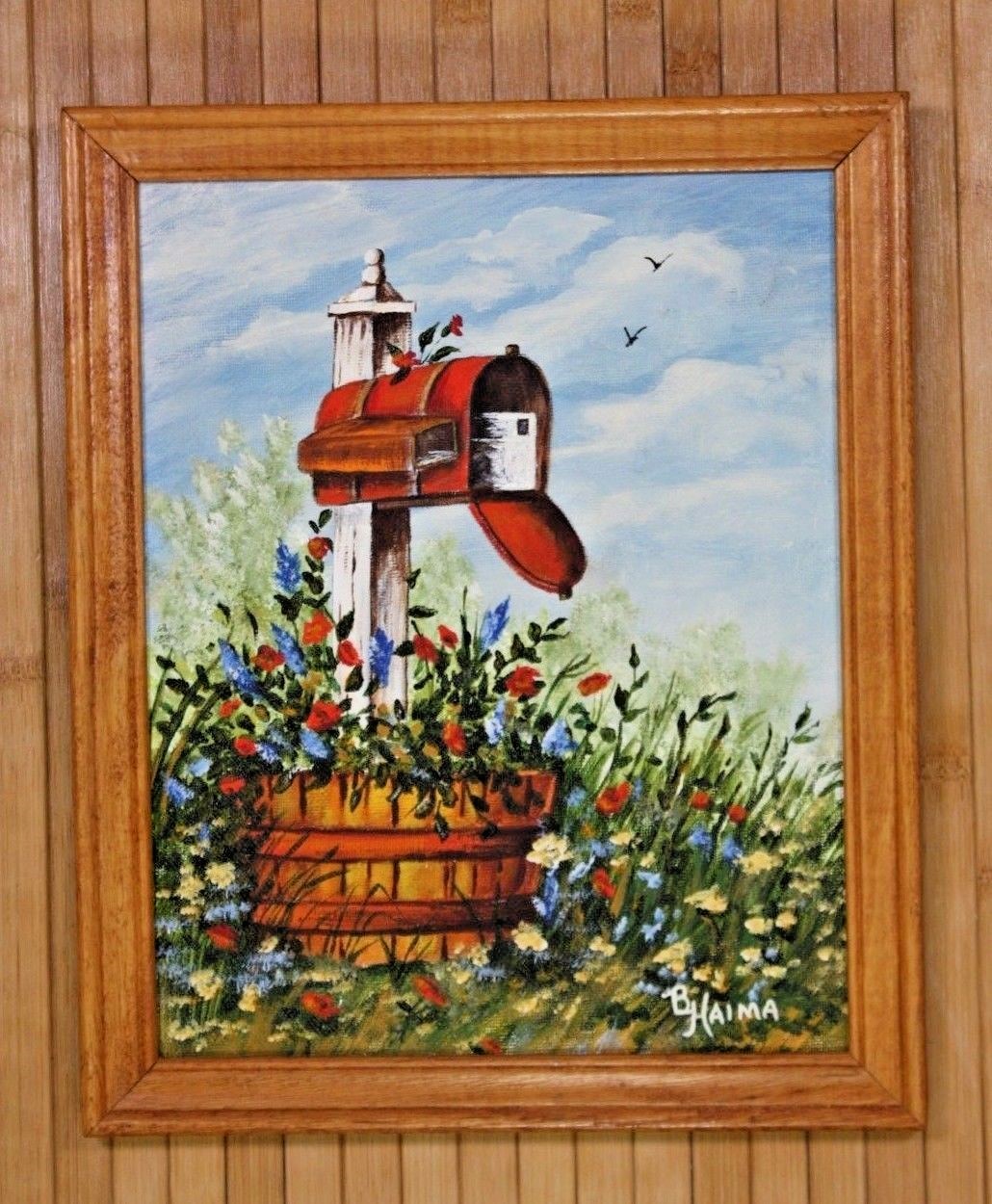 The Red Mailbox Signed Bridget Haime Acrylic Painting Academy Board Still Life