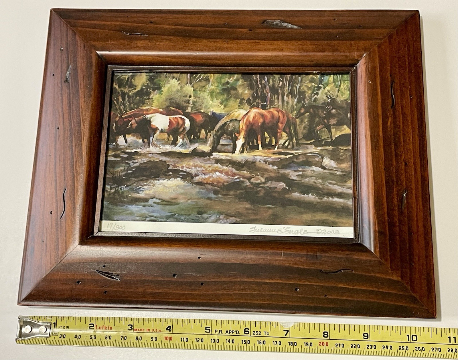 Susanne Engle Signed Horse Print Horses Crossing a Stream Watercolor Ltd Ed 9×11