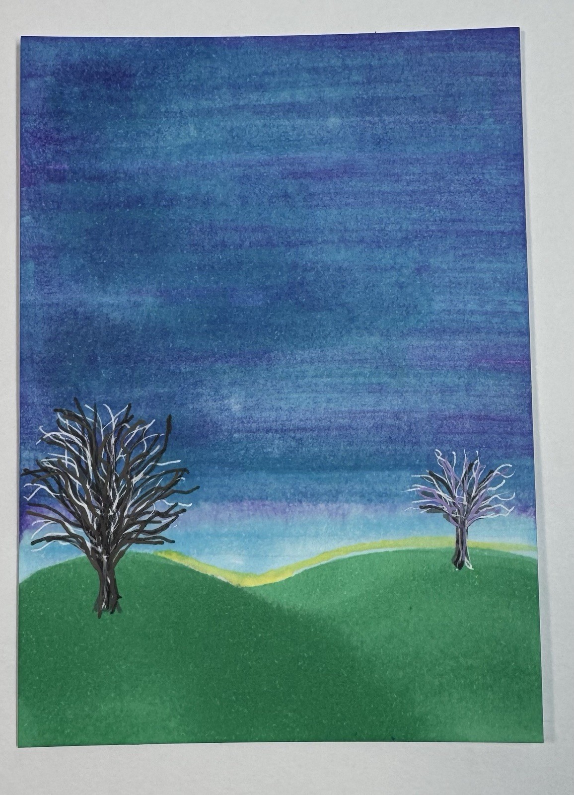 Set of Two ACEOs Acrylic and Alcohol Ink Painting Abstract Tree Landscapes