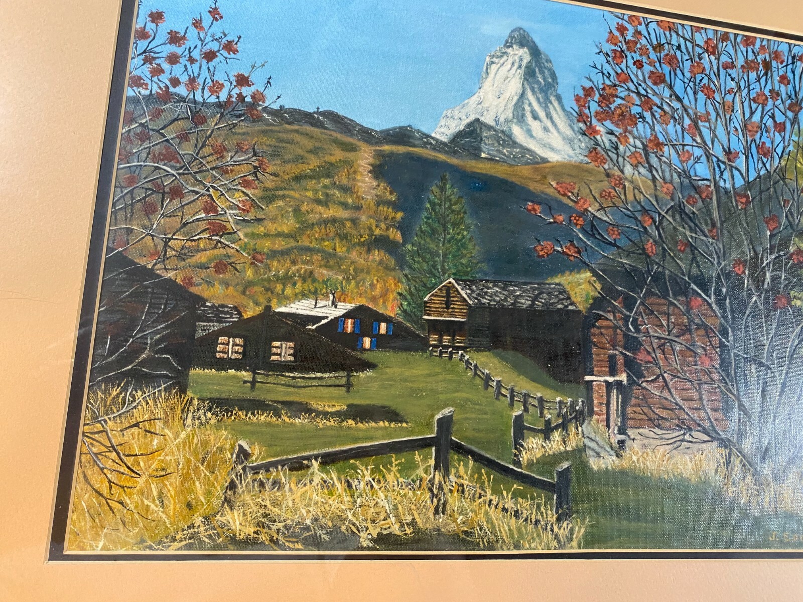 J Eddinger «Mountain Homes And Landscape Scene» Oil Painting – Signed And Framed