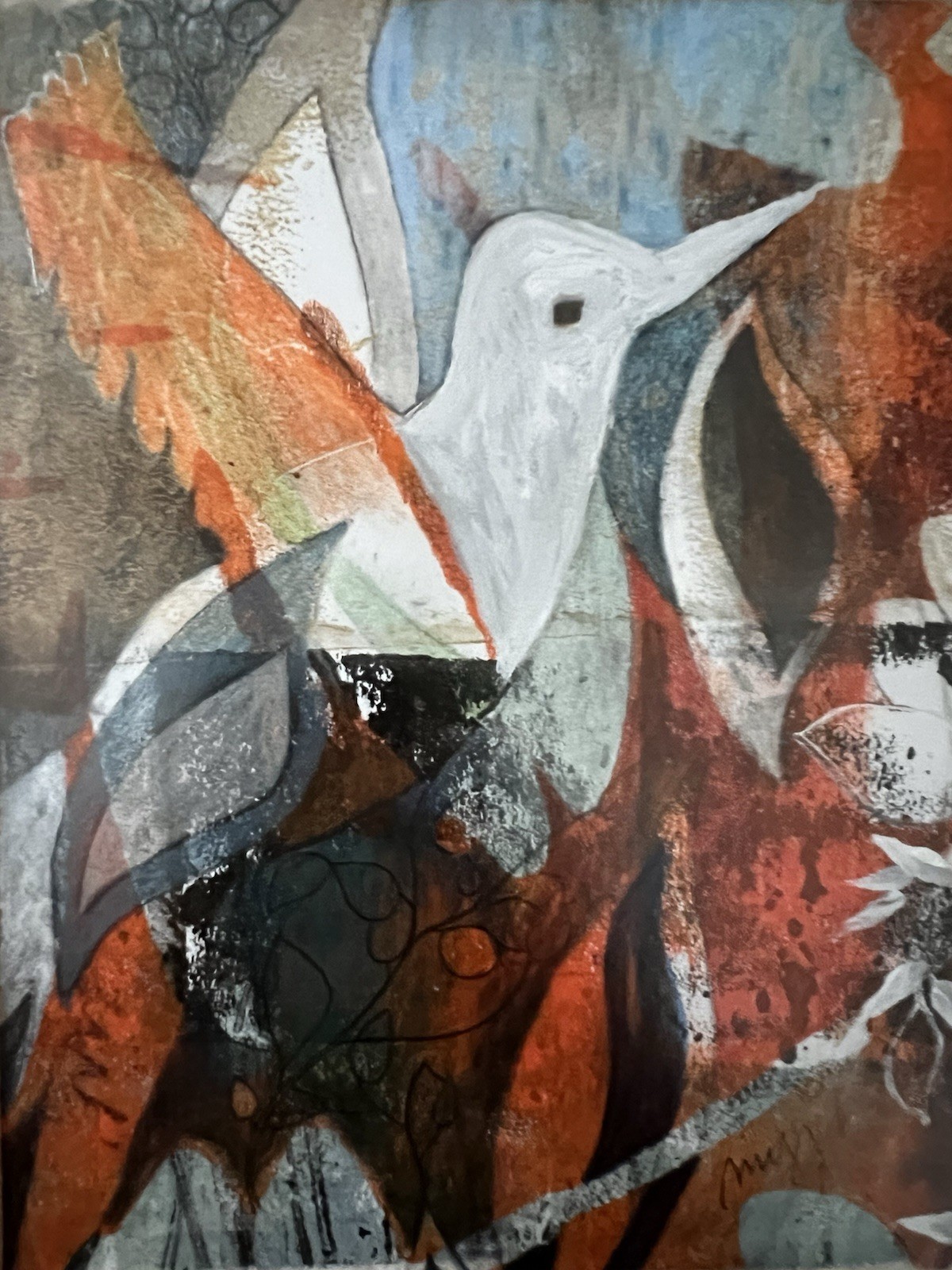 Original Abstract Bird Painting Mixed Media Artwork Ready To Hang Signed