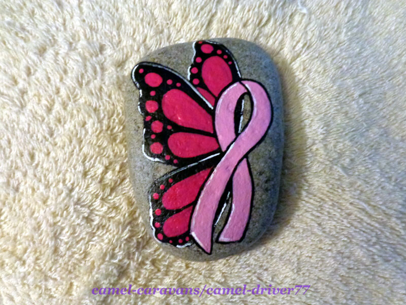 Hand Painted Rock Art Painting – BUTTERFLY Pink Ribbon BREAST CANCER Survivor