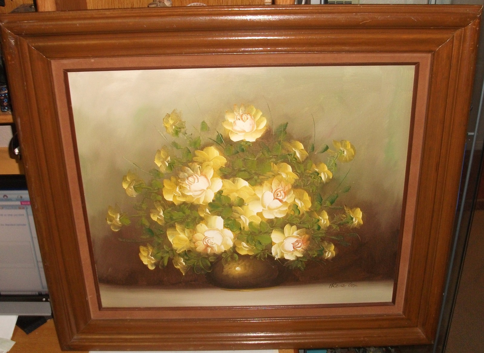 IRENE COX ORIGINAL OIL ON CANVAS FLORAL VASE HUGE PAINTING FRAMED