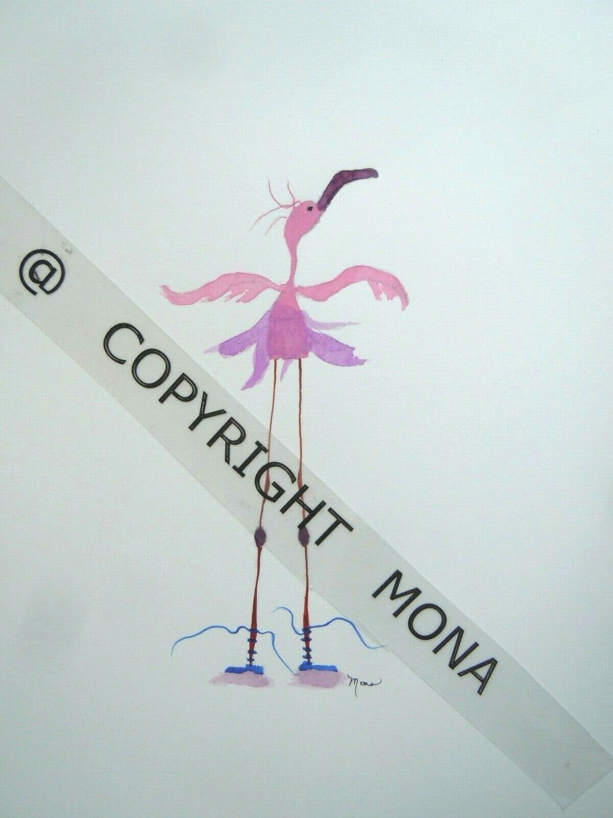 DANCING FLAMINGO ~ «FIONA’S NEW BALLET SHOES» Watercolor ~ HAND PAINTED
