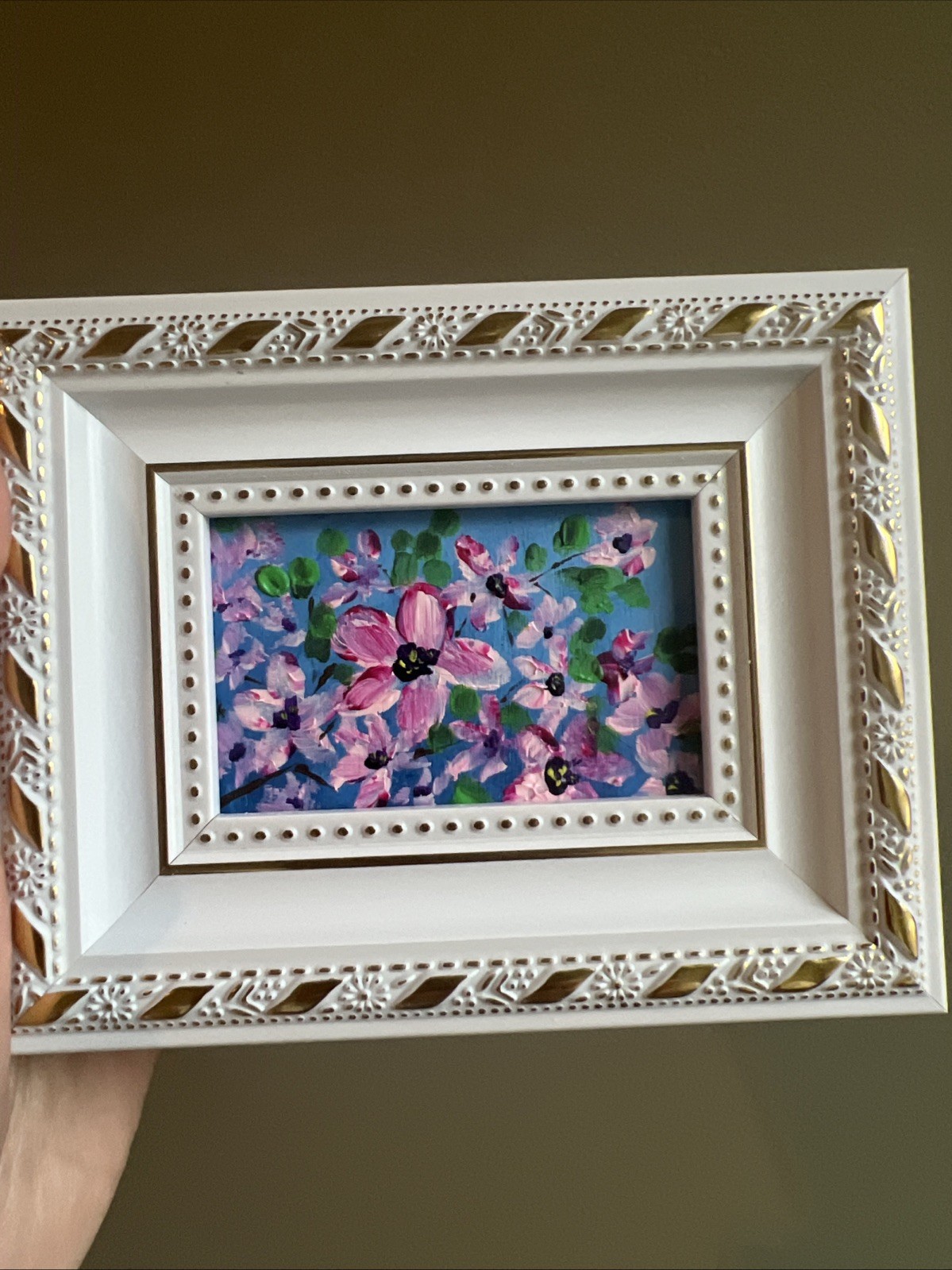 Cherry Blossom,flowers, original,miniature Painting,small,mini, Framed,wall Art