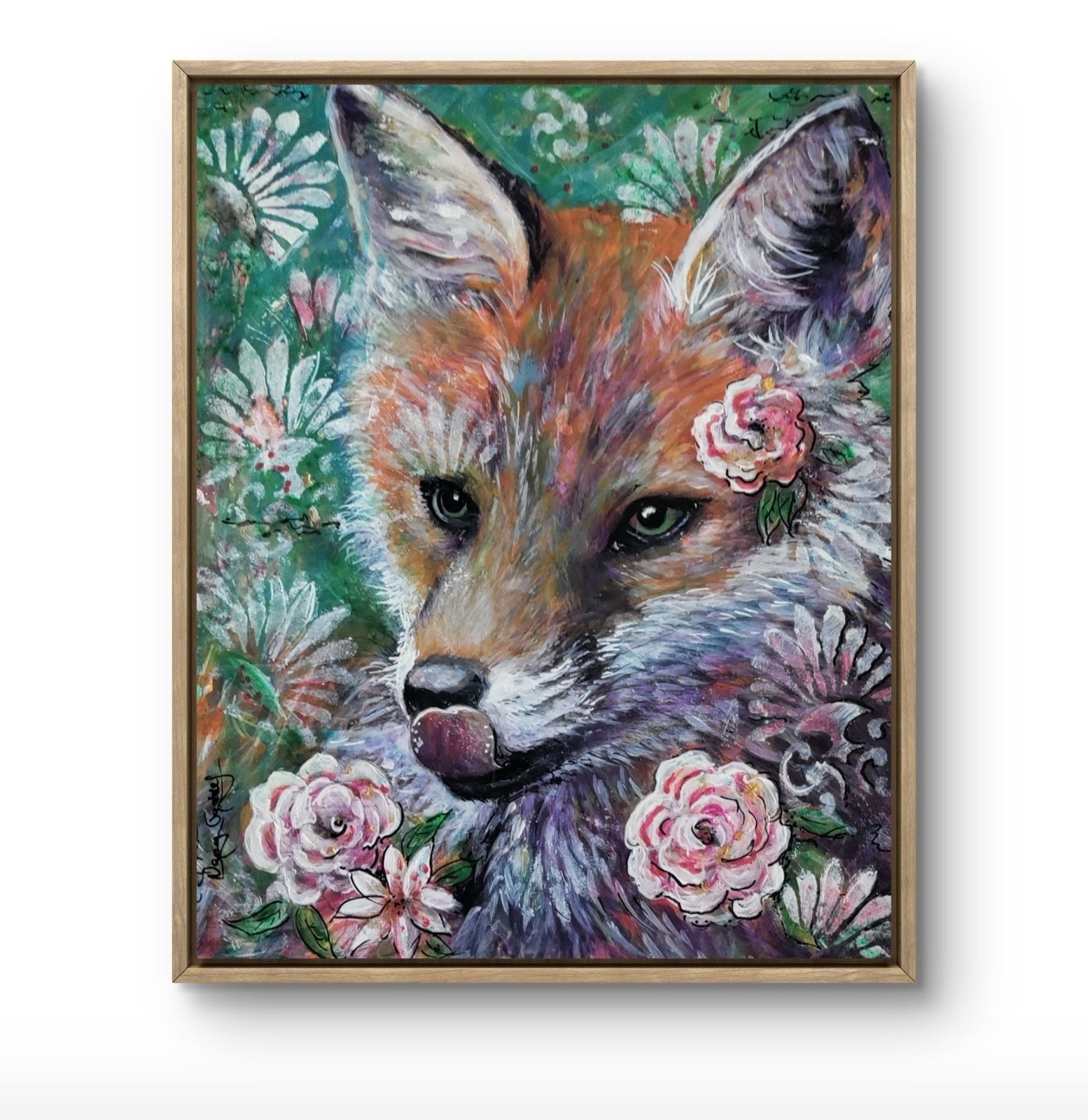 Original Colorful 8 x 10 Foxy Girl Acrylic Cradle Board Painting