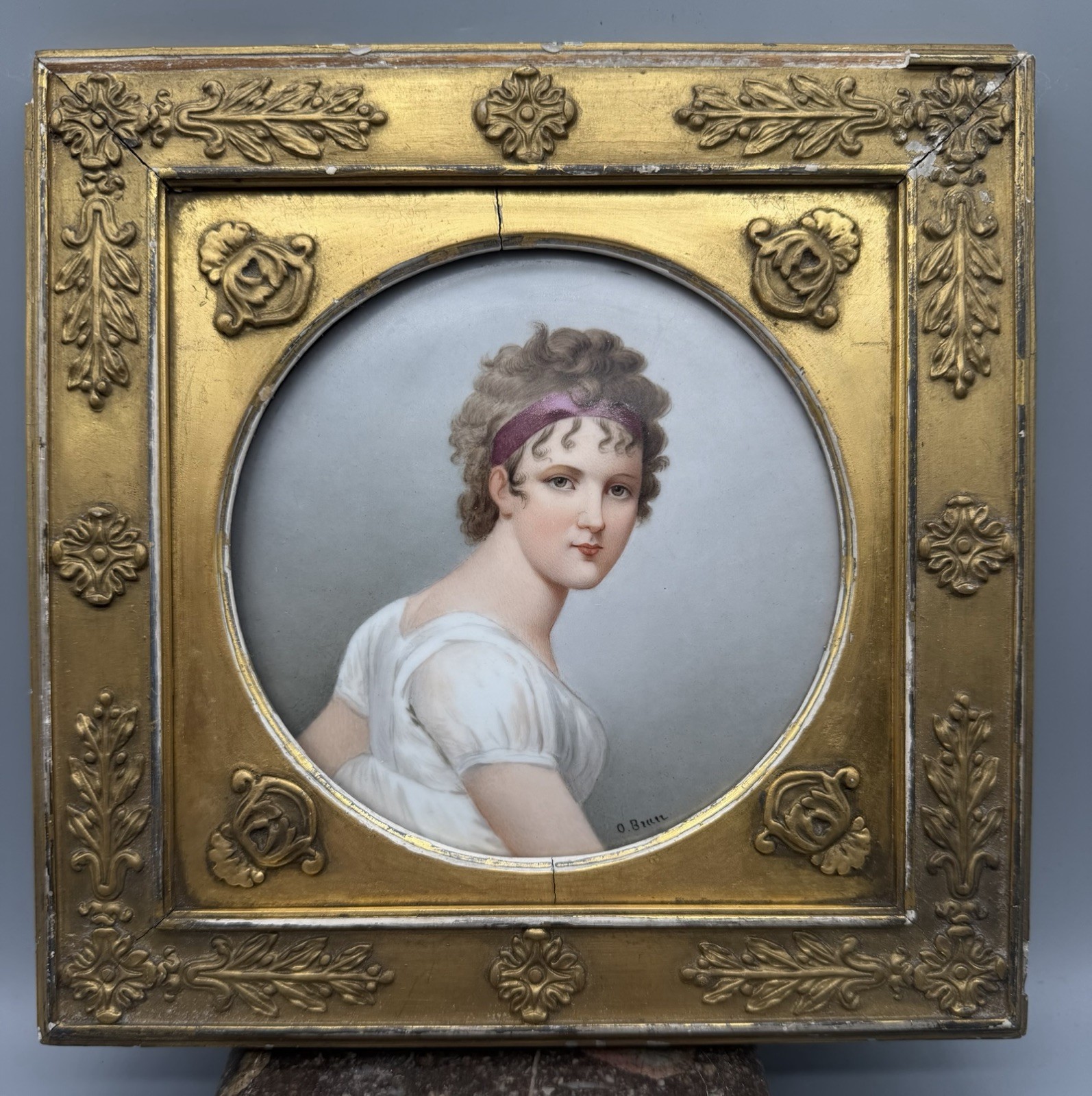 French? hand painted portrait miniature of Juliette Recamier, ca. 19th Century