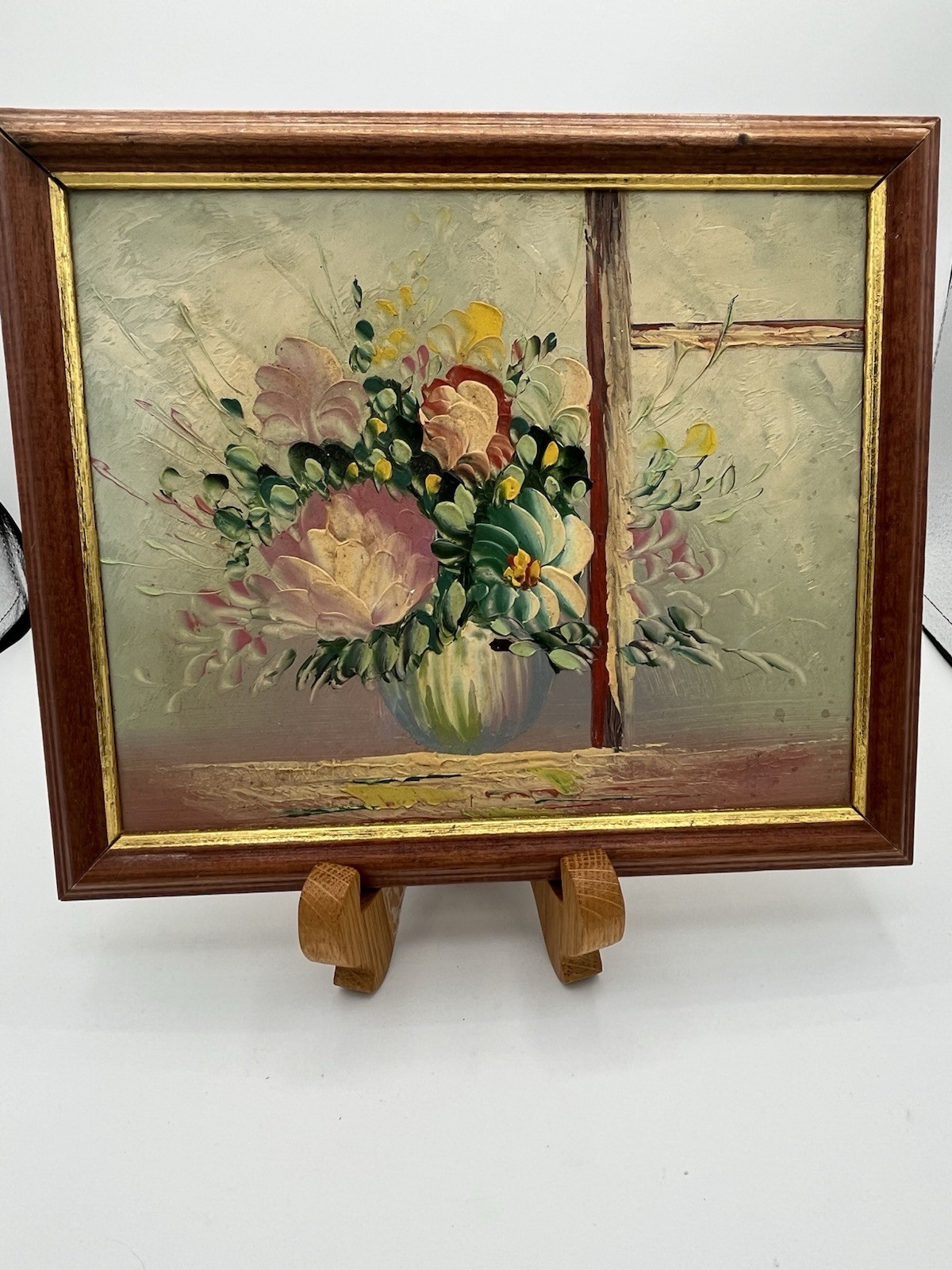 Orig Amateur OIL PAINTING Flowers Vase No Signature Maybe 1950-60? Some Age Spot