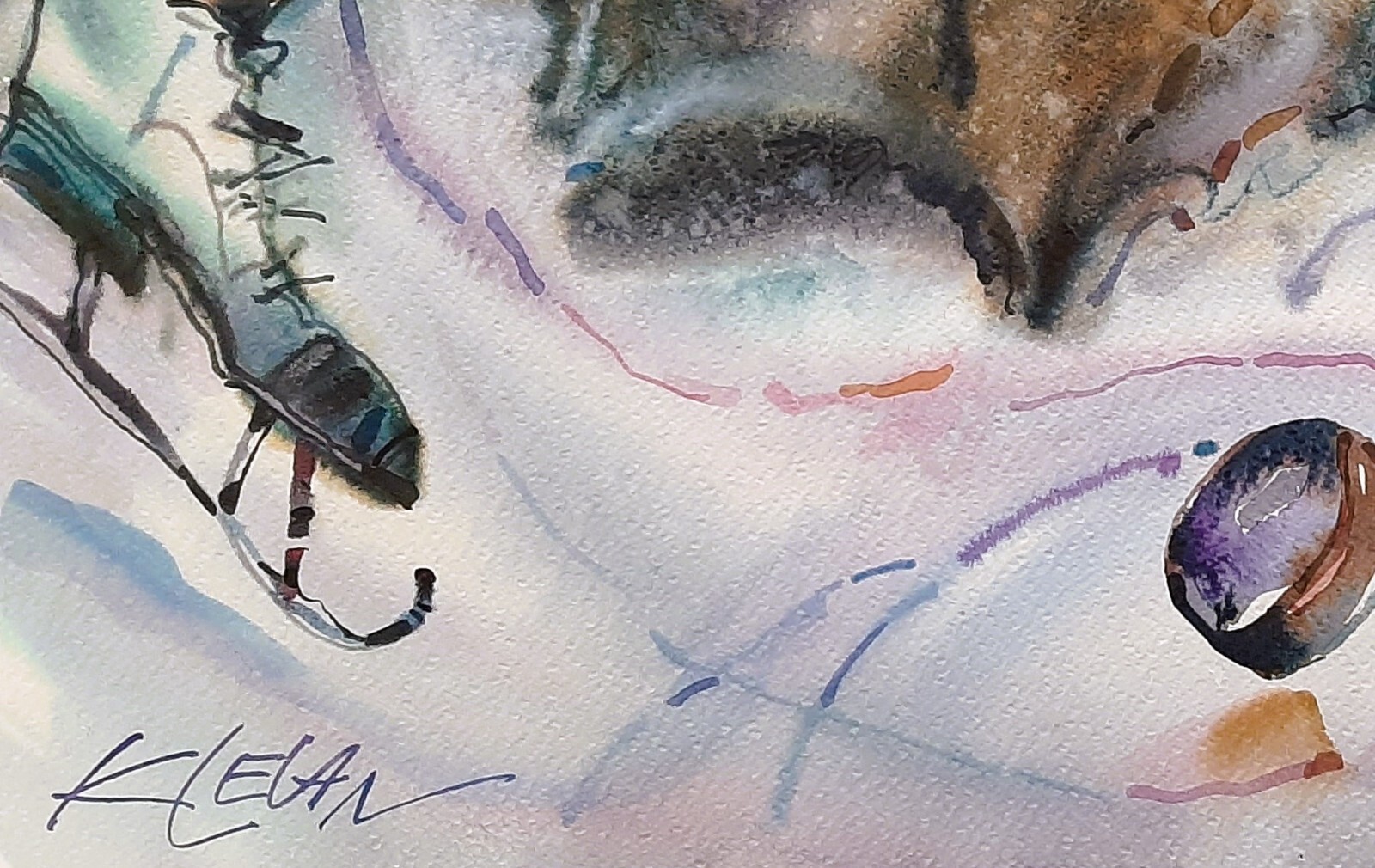 ALEXANDER KLEVAN (1950-), Huge Watercolor on Paper, Hockey Player, Signed