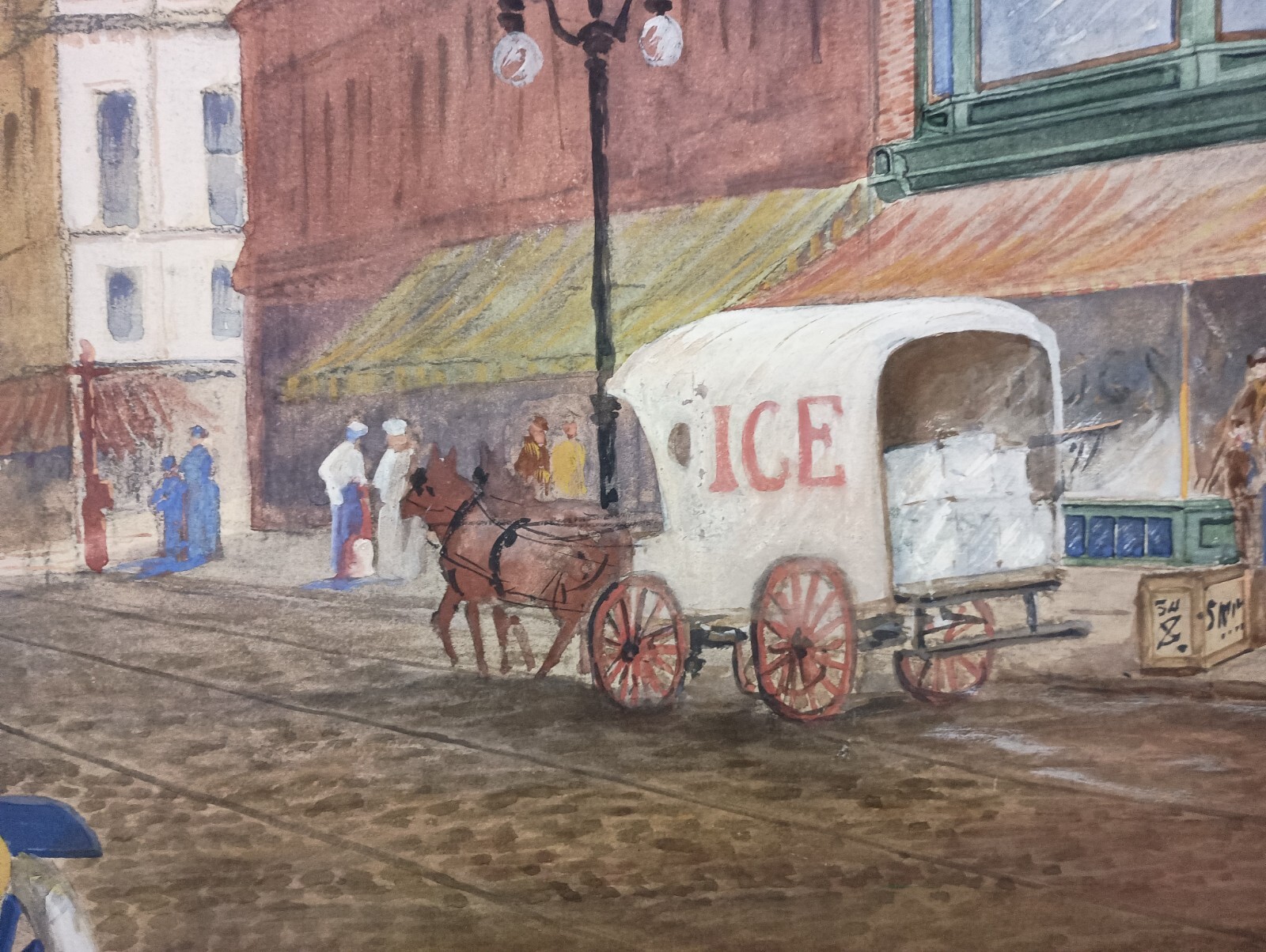 SETH JONES Original Framed Cityscape Signed 1910 New York Horse & Auto Painting