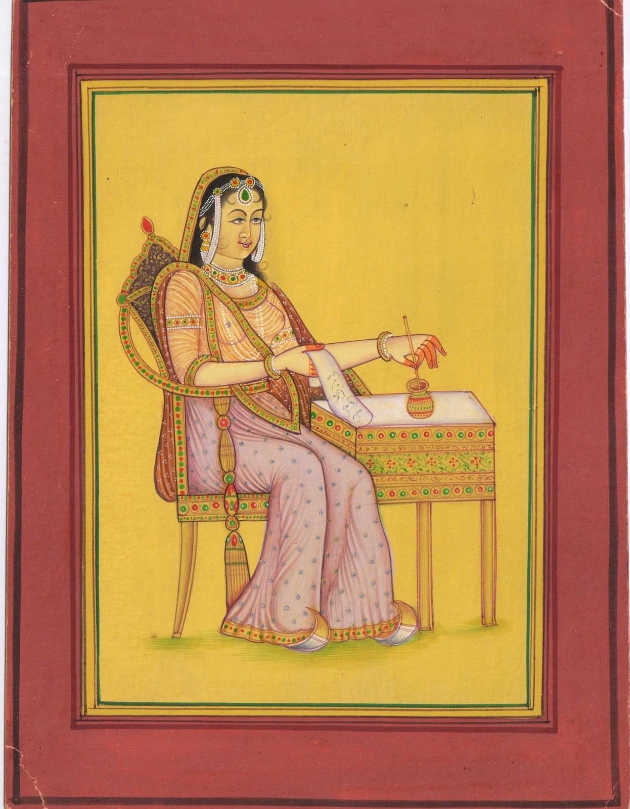Original Indian Art Rajput Queen Miniature Paper Painting Watercolor Wall Decor