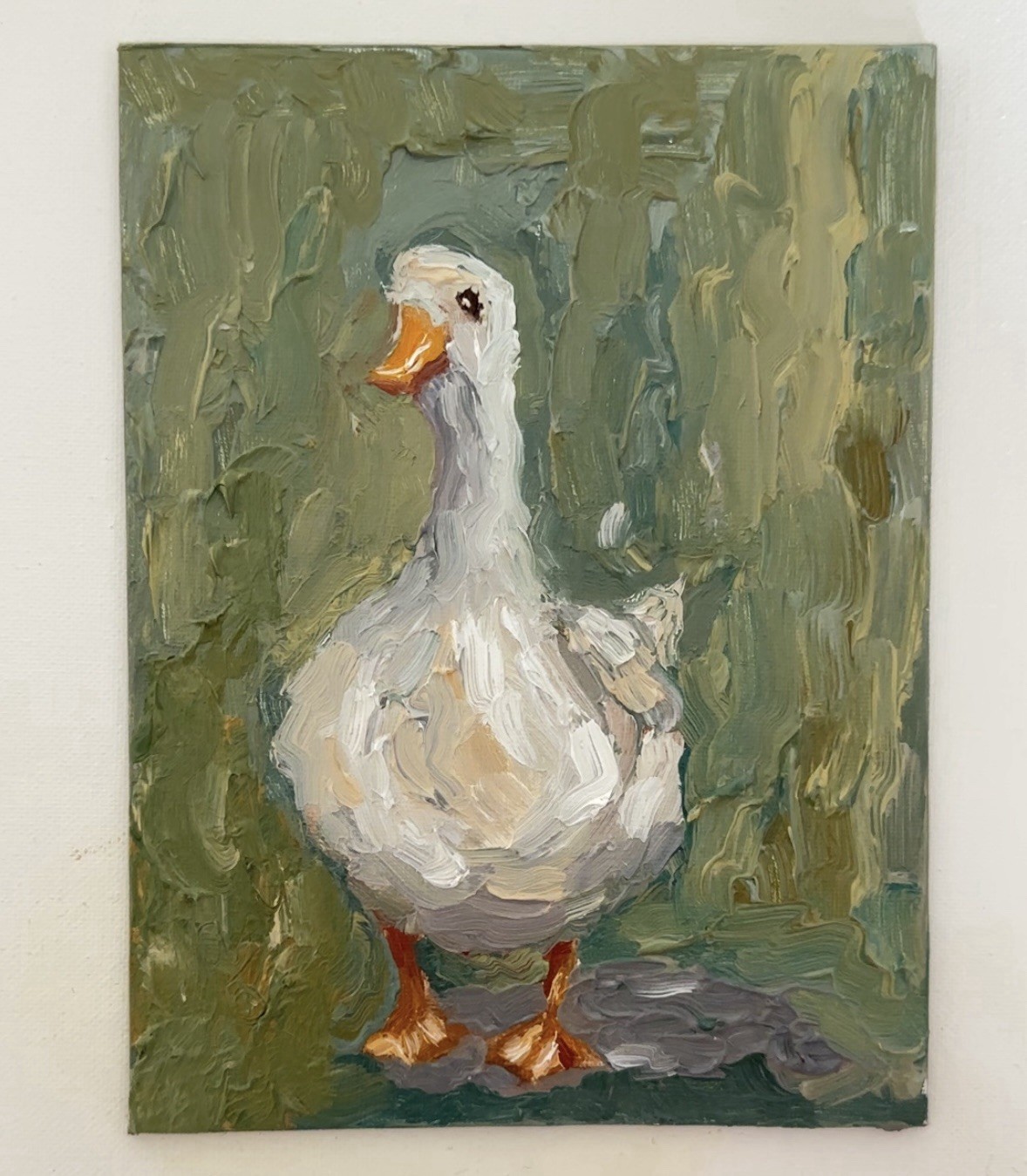White Goose Original Impressionist Oil Painting Three White Ducks Animal Art