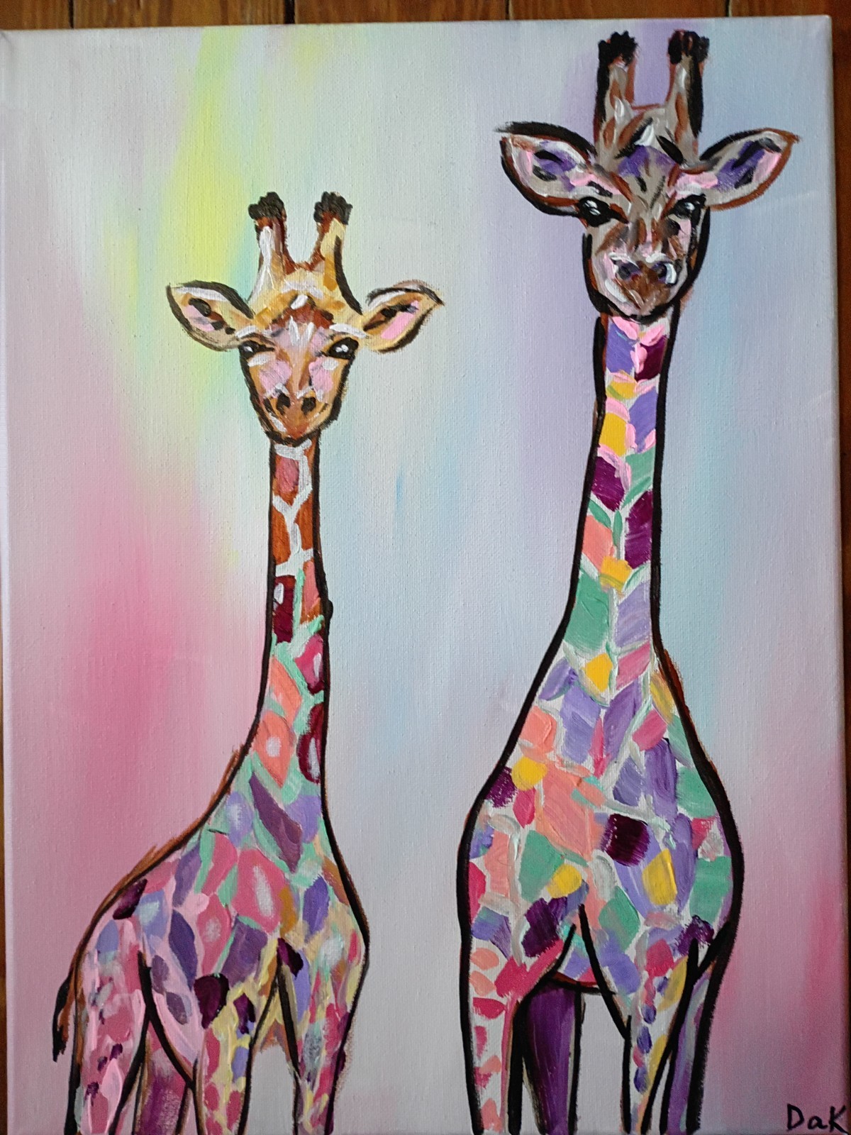 Pastel Giraffes 12×16 Canvas Original Art African Animals Expressionism Abstract