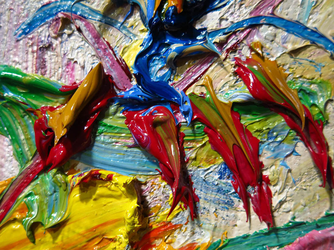 ORIGINAL OIL█PAINTING FLOWERS█ART SIGNED IMPRESSIONISM POP█ABSTRACT NATURE 8×8″