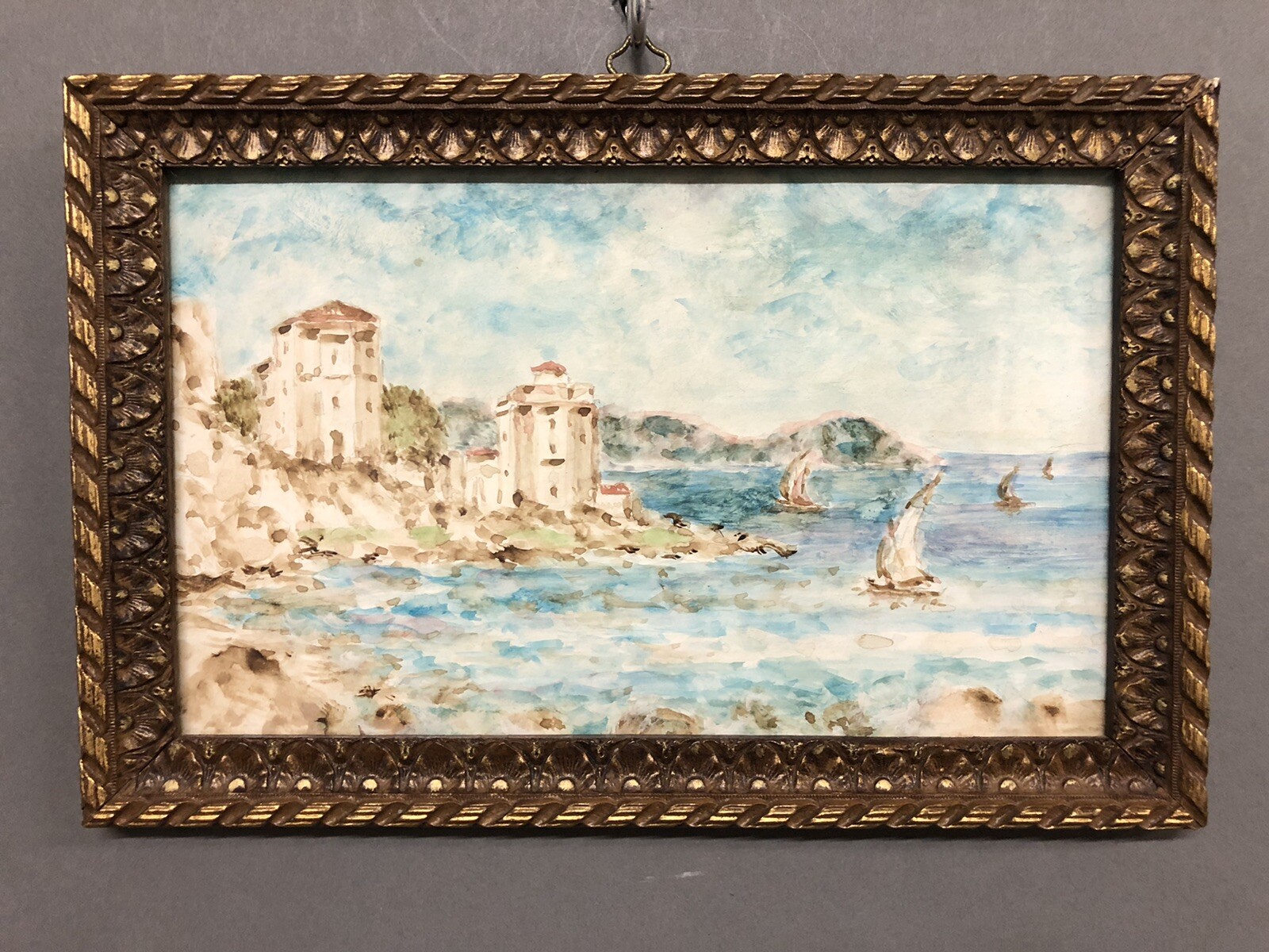 Diminutive Unsigned Watercolor Of Punta San Vigilio Coast 6 1/2” X 10”