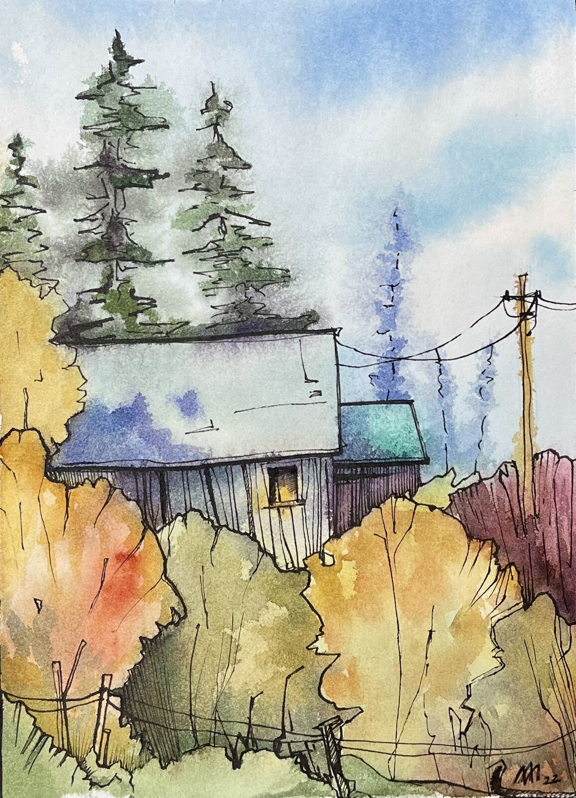 “Autumn in village” Original Work Of Ukrainian Artist Watercolour