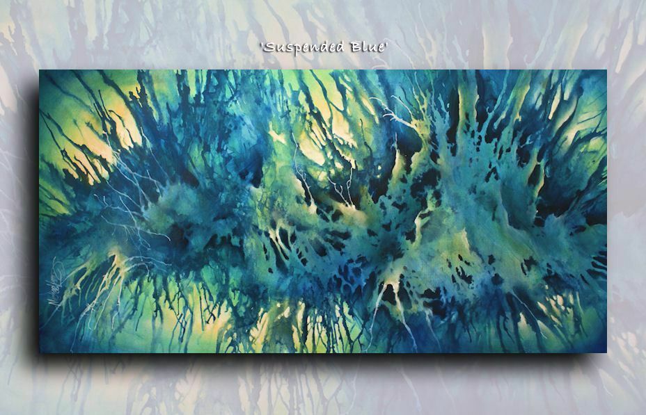 modern painting home decor blue green coral art depth movement original Mix Lang