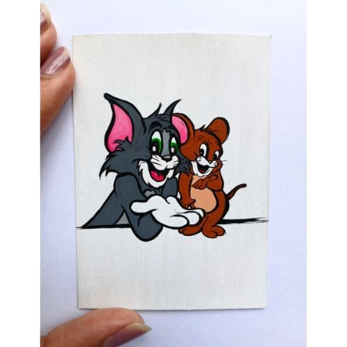 Tom And Jerry Mouse Cat Animals ACEO Anime Cartoon Acrylic Art Hand Painting New