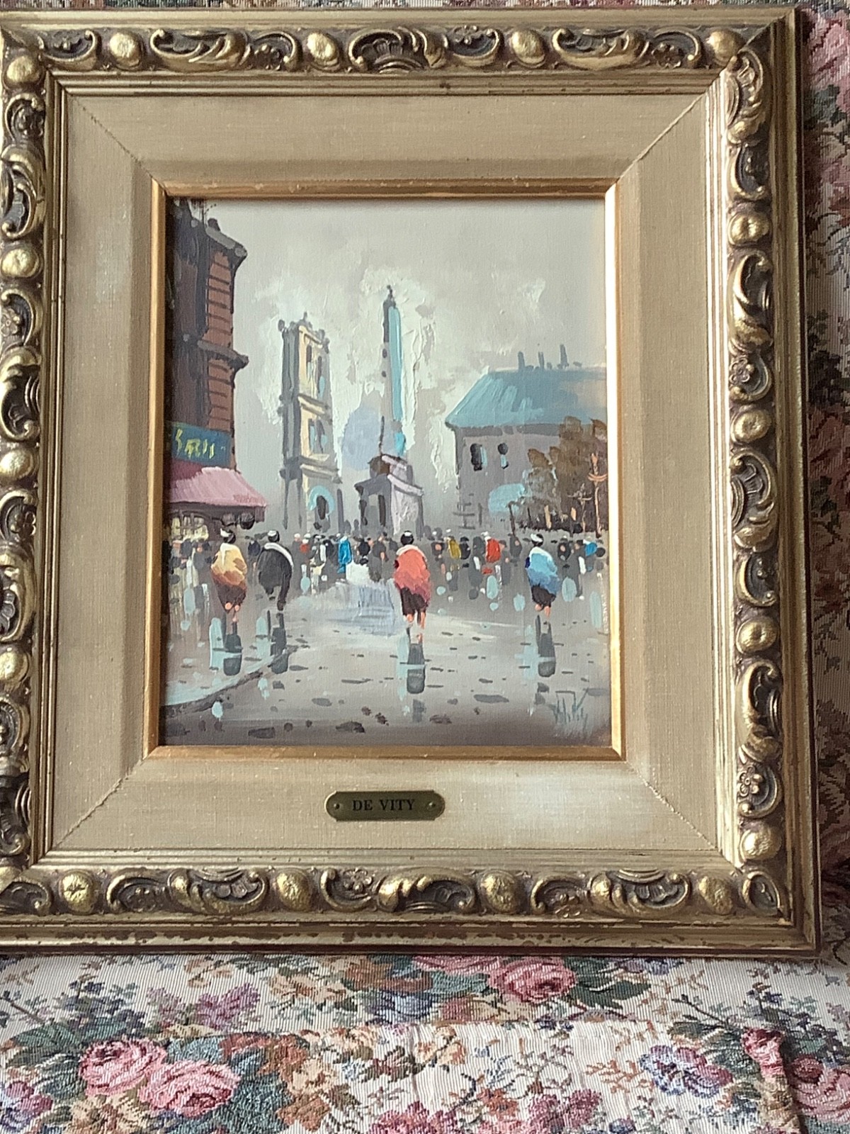 ANTONIO DE VITY IMPRESSIONIST SIGNED PAINTING PARIS STREET SCENE 16.5″ X 14.5″