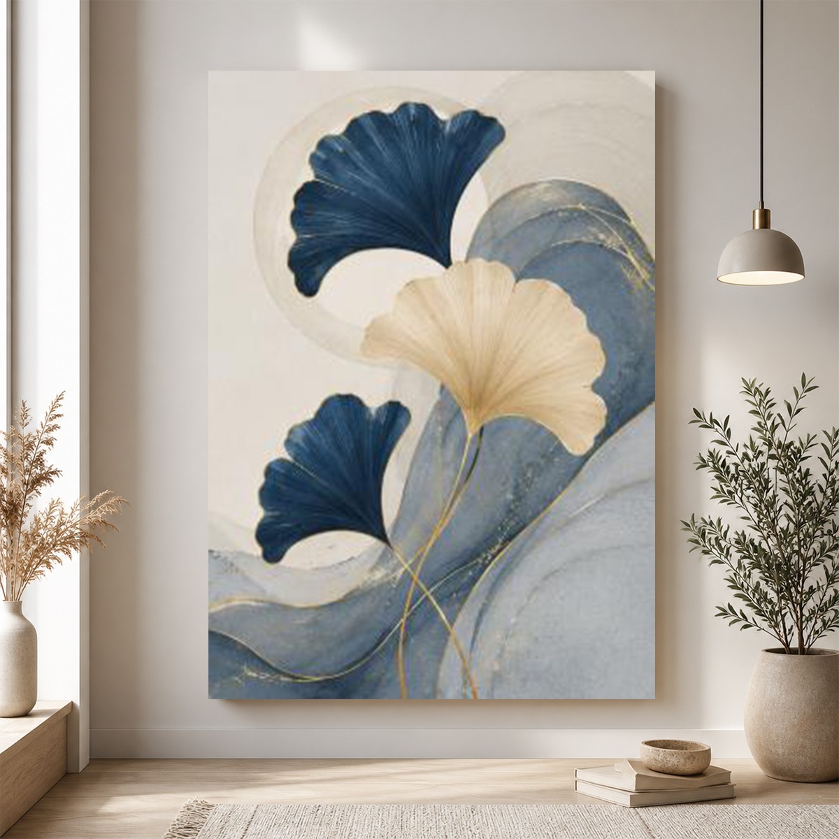Blue Ginkgo Leaf Canvas Wall Art Abstract Botanical Print Modern Home Decor Gift