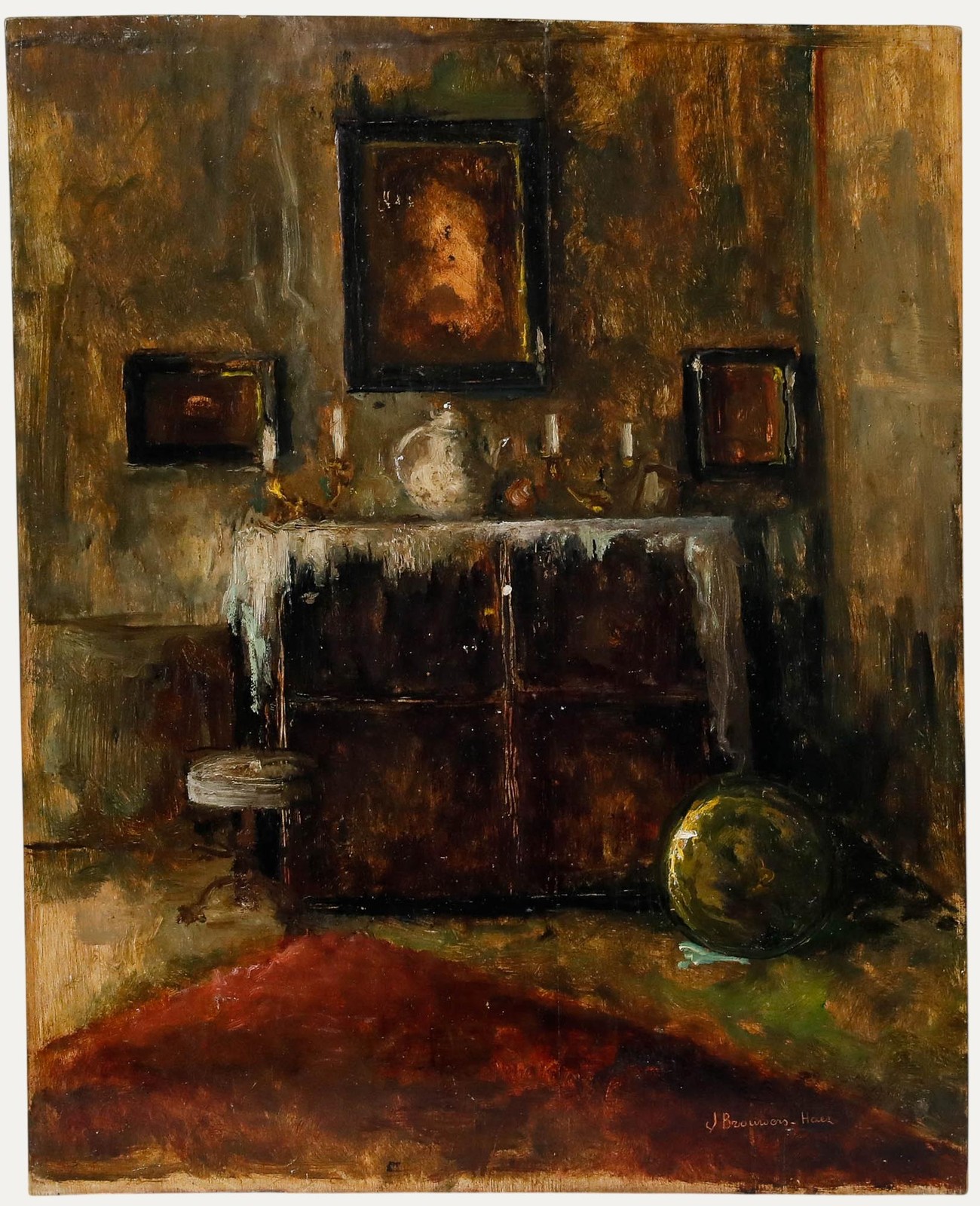 Jules Brouwers (1869-1955) – Mid 20th Century Oil, The Dressed Cabinet