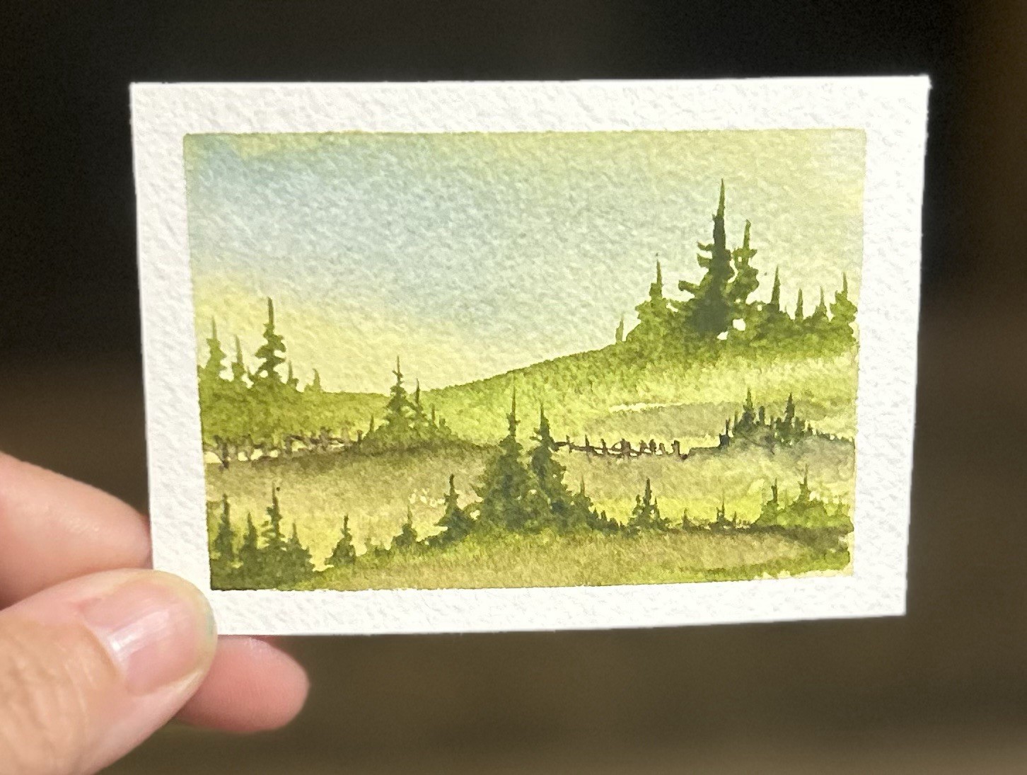 ACEO Morning Sunrise, Landscape Abstract Watercolor Painting By Sasha Lehto