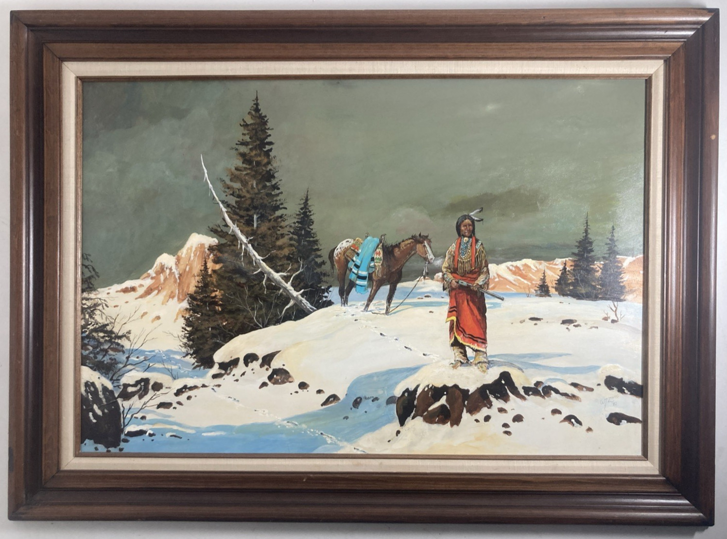 Vintage Original Oil Painting Fine Southwestern Landscape Native American Signed