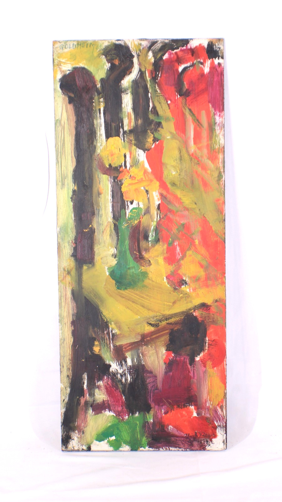 Mid Century MCM Abstract Multi Color Oil Painting Signed Goldheim 1904-2002