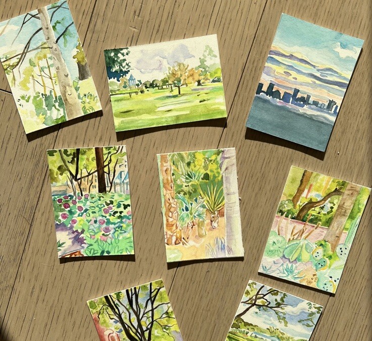 ACEO Art Card Print Of Original NYC park Fall Watercolor From LinkNYC