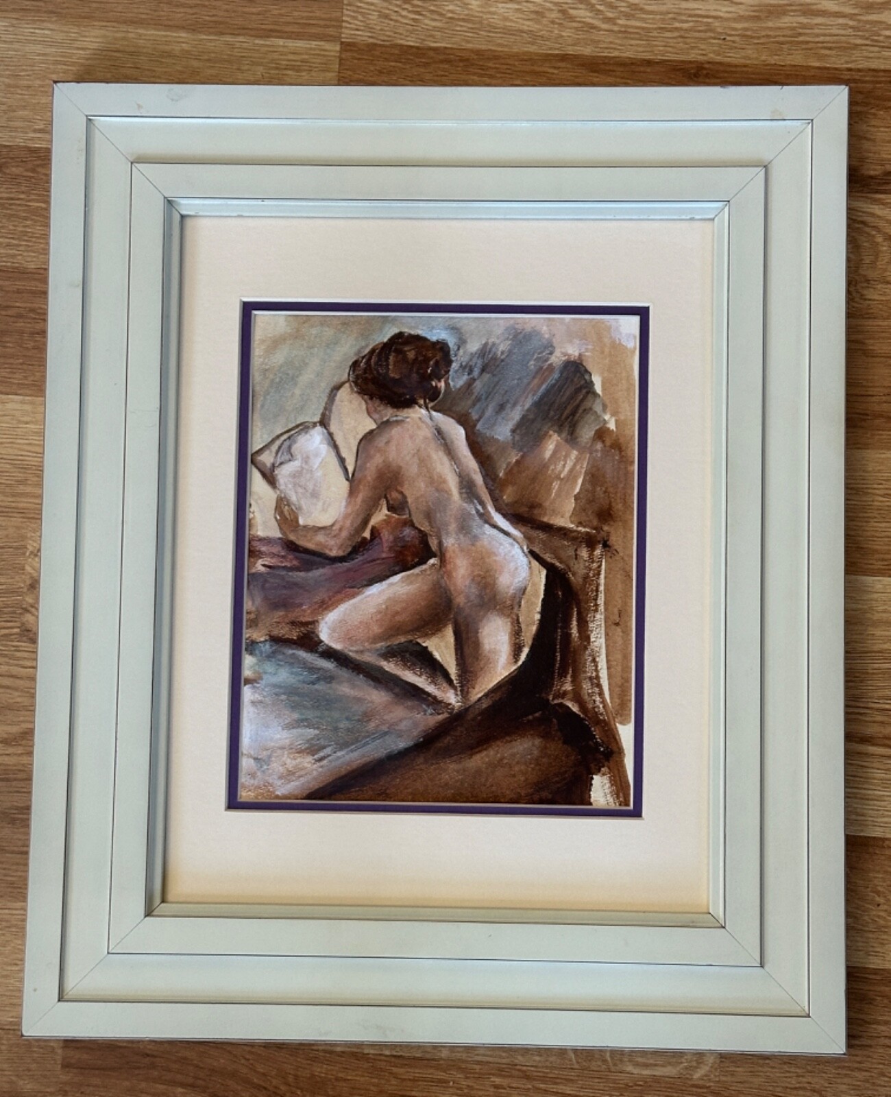 LADY READING PAINTING ON PAPER BY SANTA FE ARTIST UNSIGNED FRAMED 18.5″ X 15.5″
