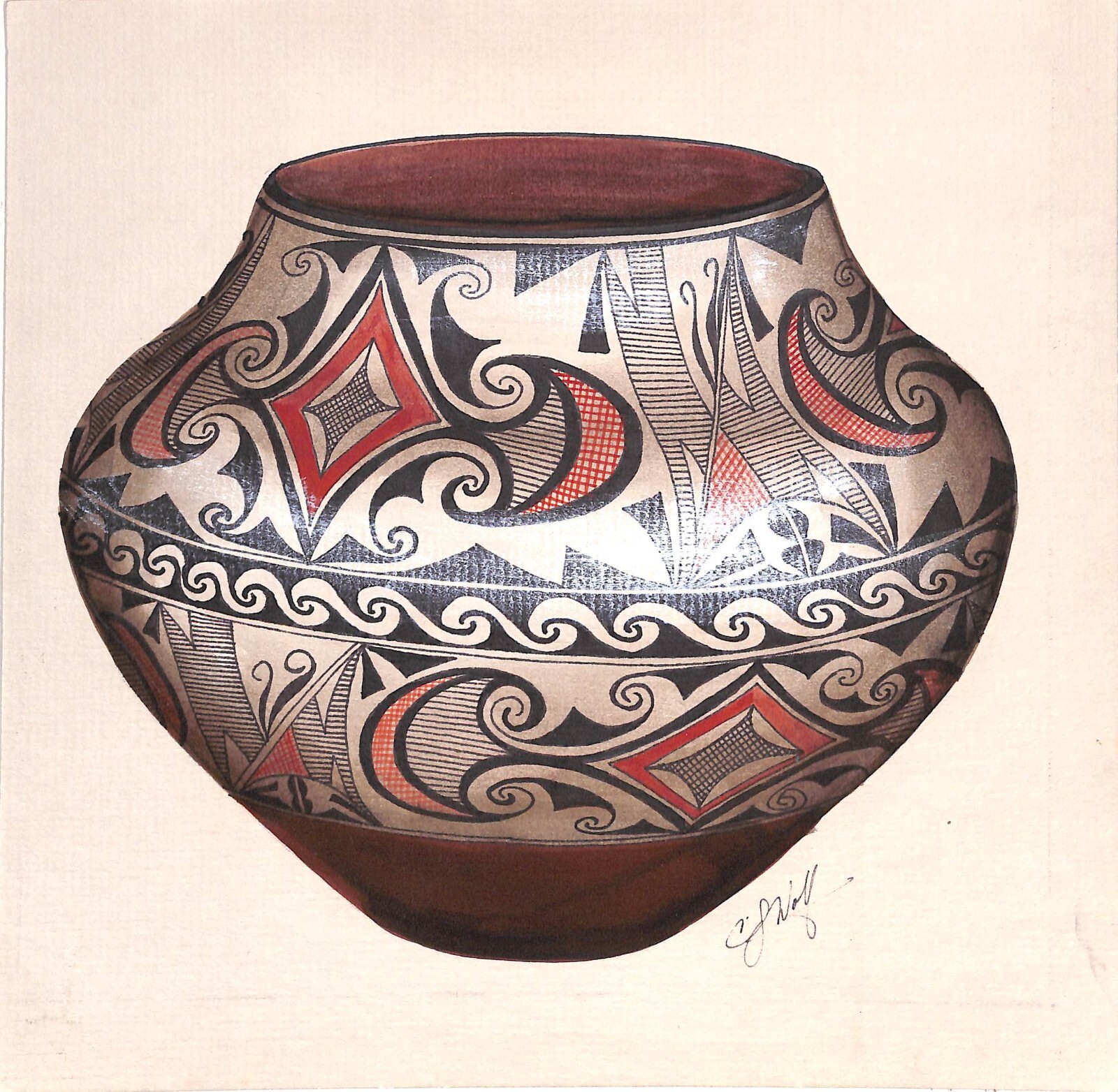 «Acoma Pot Gouache Painting» by CJ Wolf