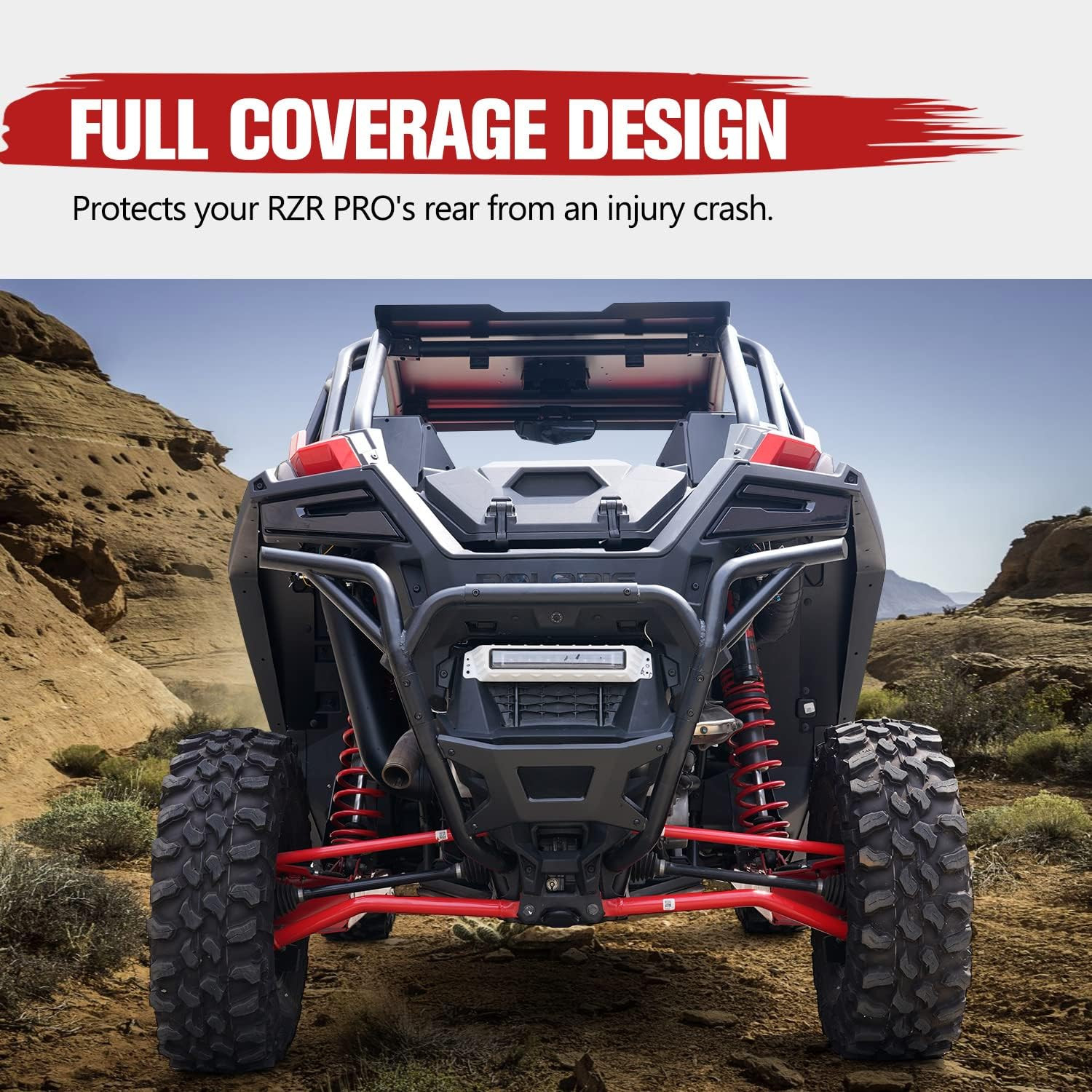 Polaris RZR PRO XP Rear Low Profile Bumper & Heavy Duty Brush Guard, Matte Black