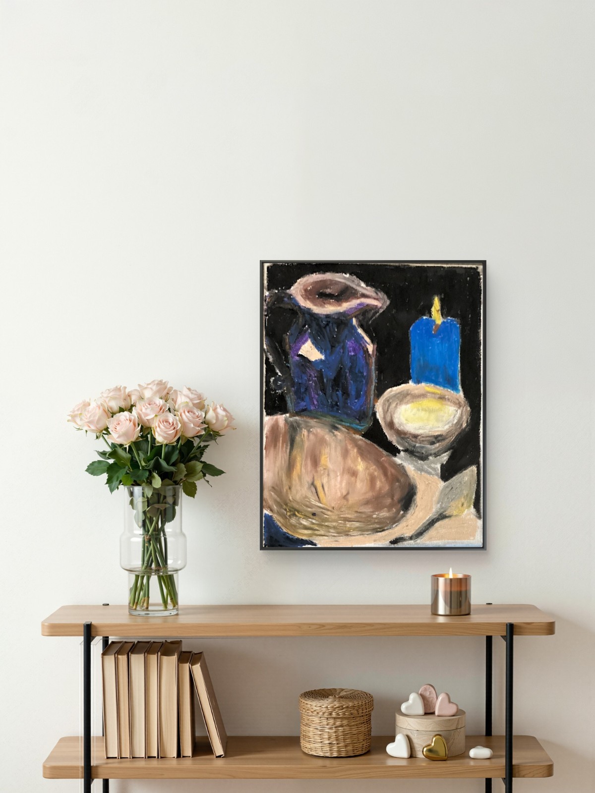 Moody Dark Rustic Bold Table Bread Candle Ruff Still Life Original 11×14 Canvas