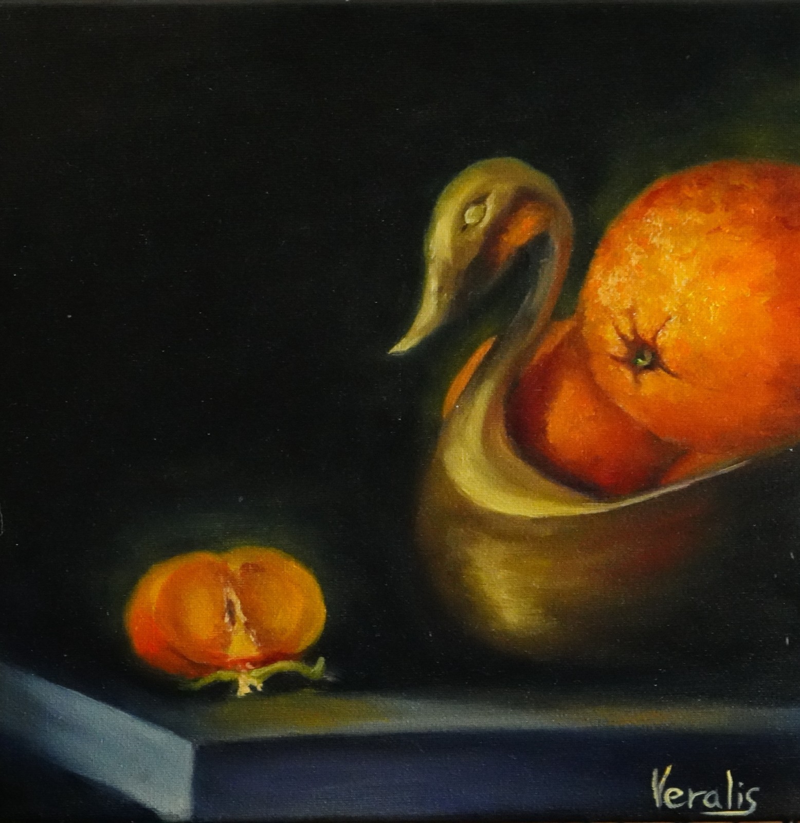 Original Hand Paint Oil Painting on Canvas «Oranges and Persimon» 12×12″