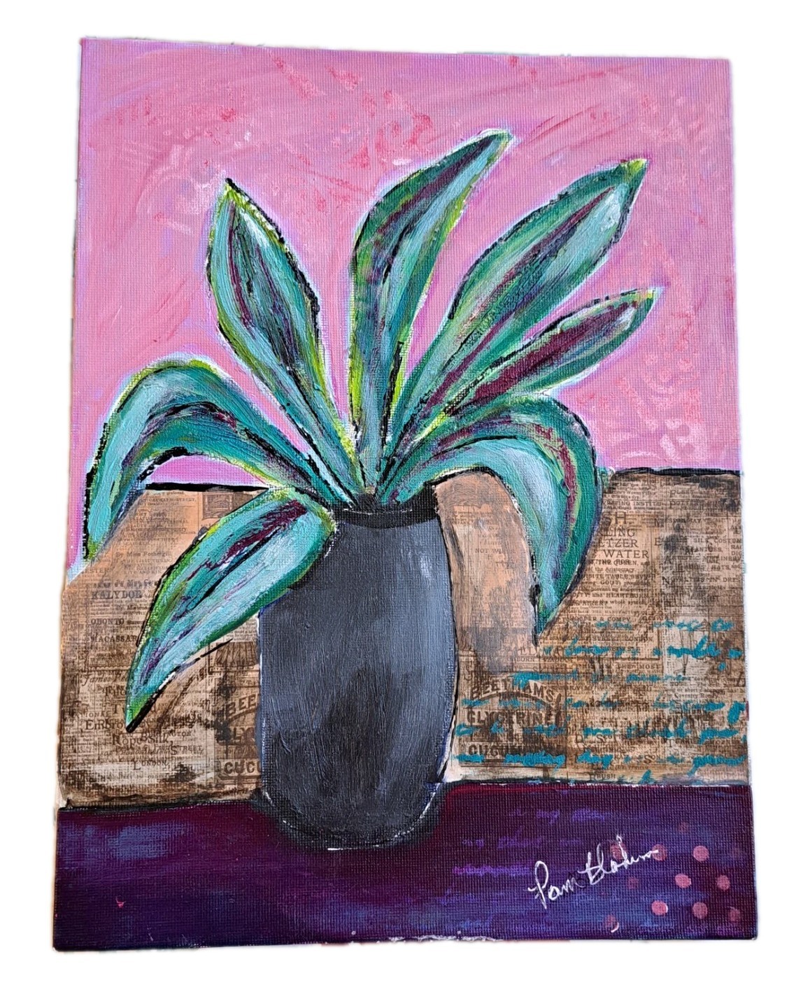 Potted House Plant Original 9×12″ Acrylic Painting on Canvas Board.
