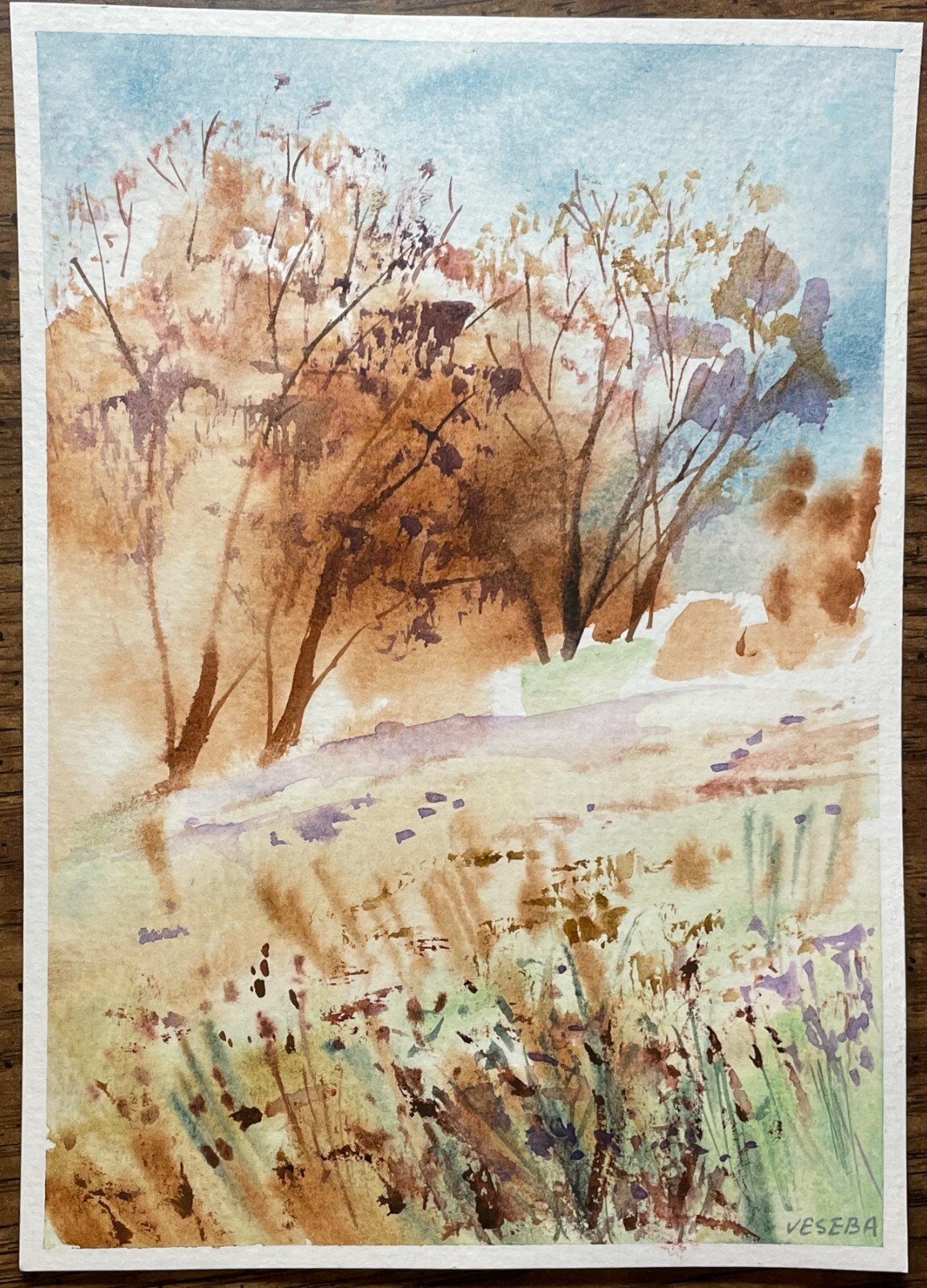 Original Watercolor Painting Landscape Nature Fall Autumn – 5×7 inches – NEW