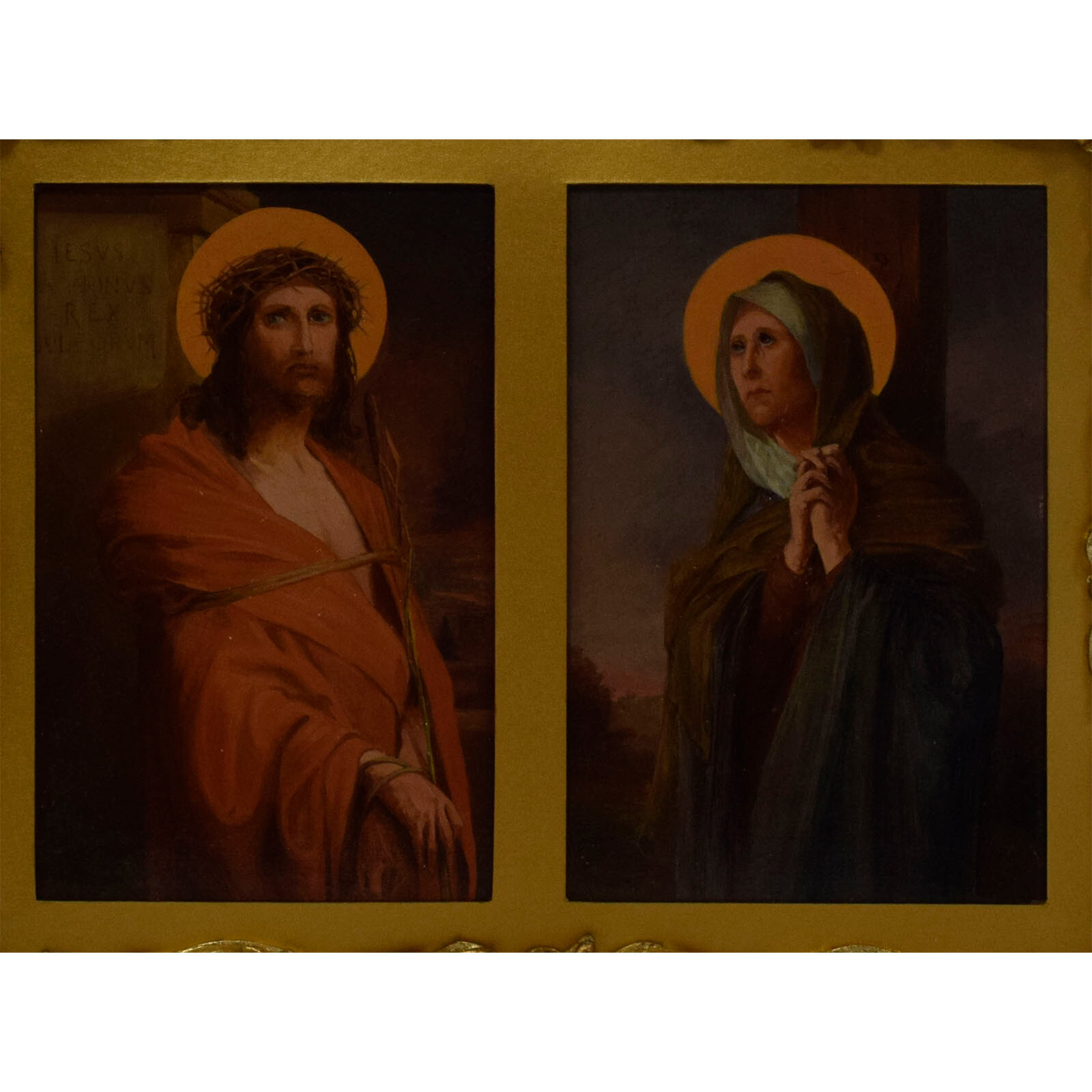 Ca.1900 R.Uhlmann, Old oil painting Jesus and Mary 20,3×20,1 in