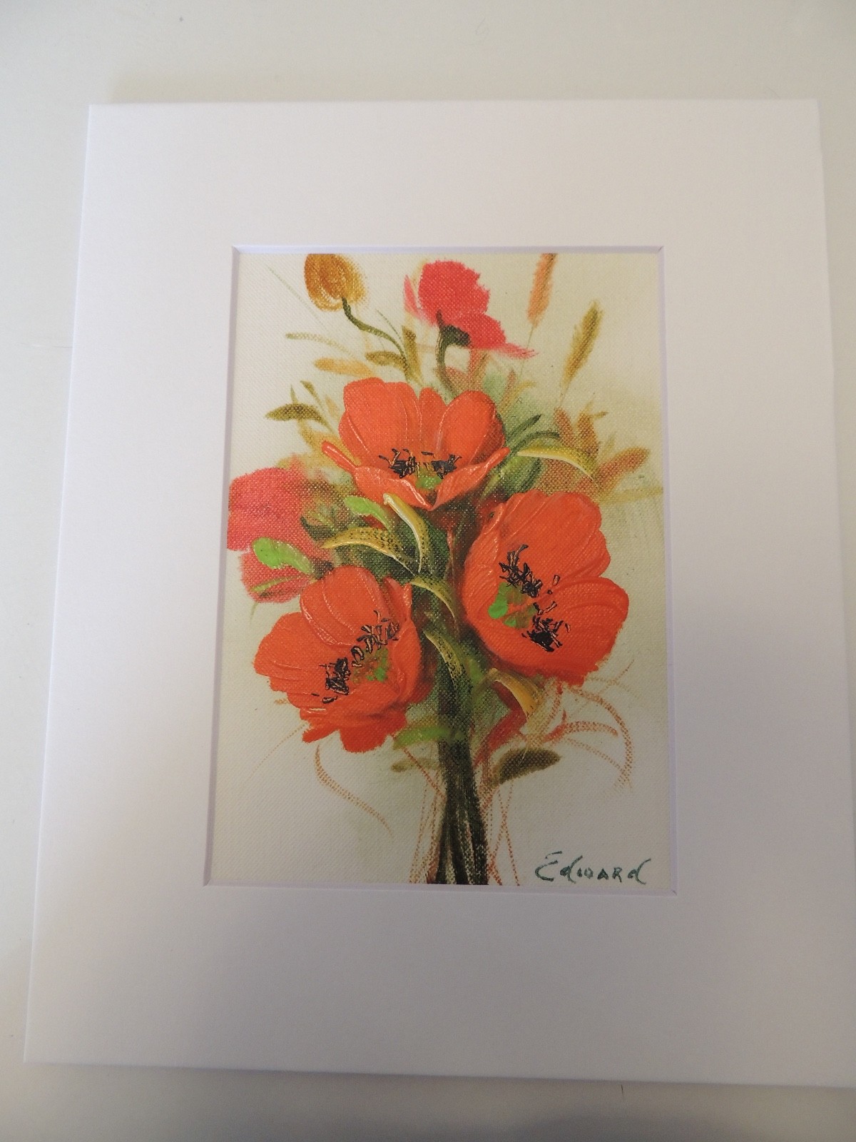 Flower Bouquet Red Poppies Matted Ready for Framing, Edwards (AW008)