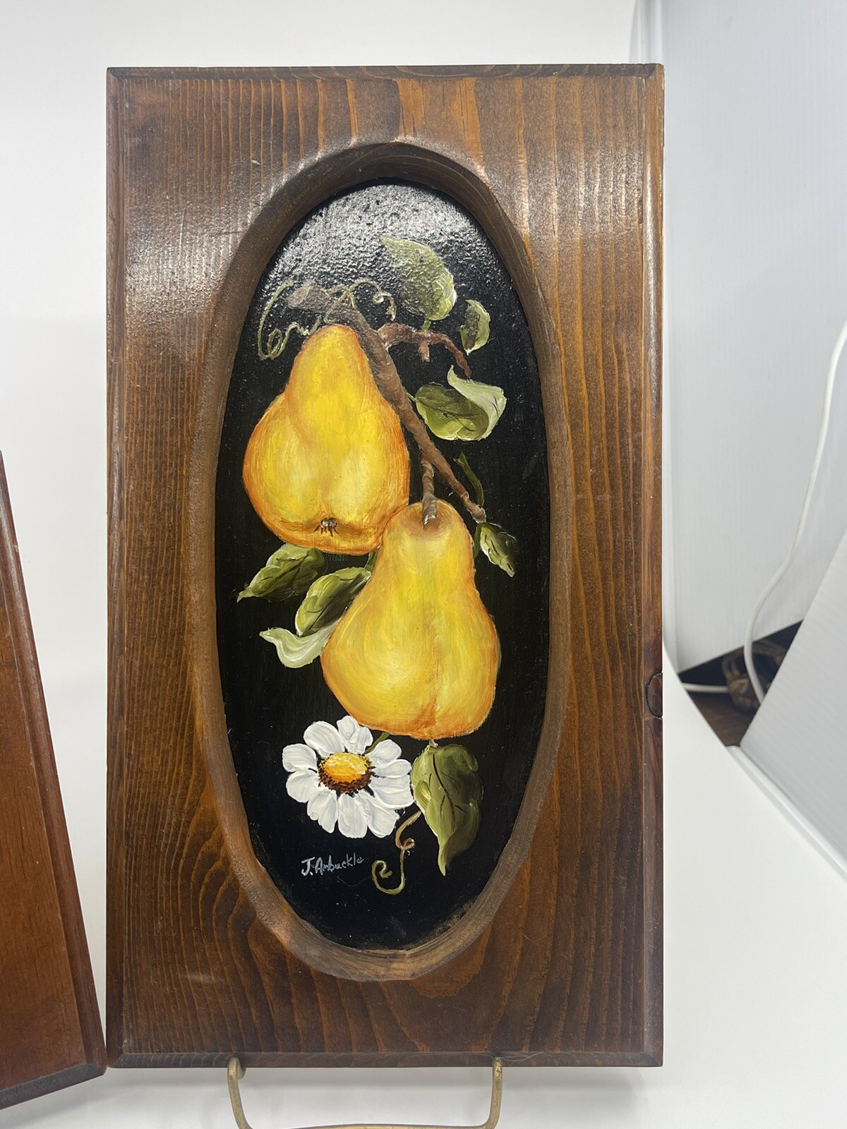 VTG Still Life Hand painted Pears Apples Daisy Hand Carved Frames Miniatures