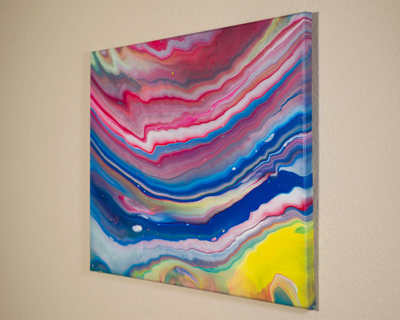 Primary Pathways | Original Striped Pour Painting, Acrylic Fluid Art, 16×20
