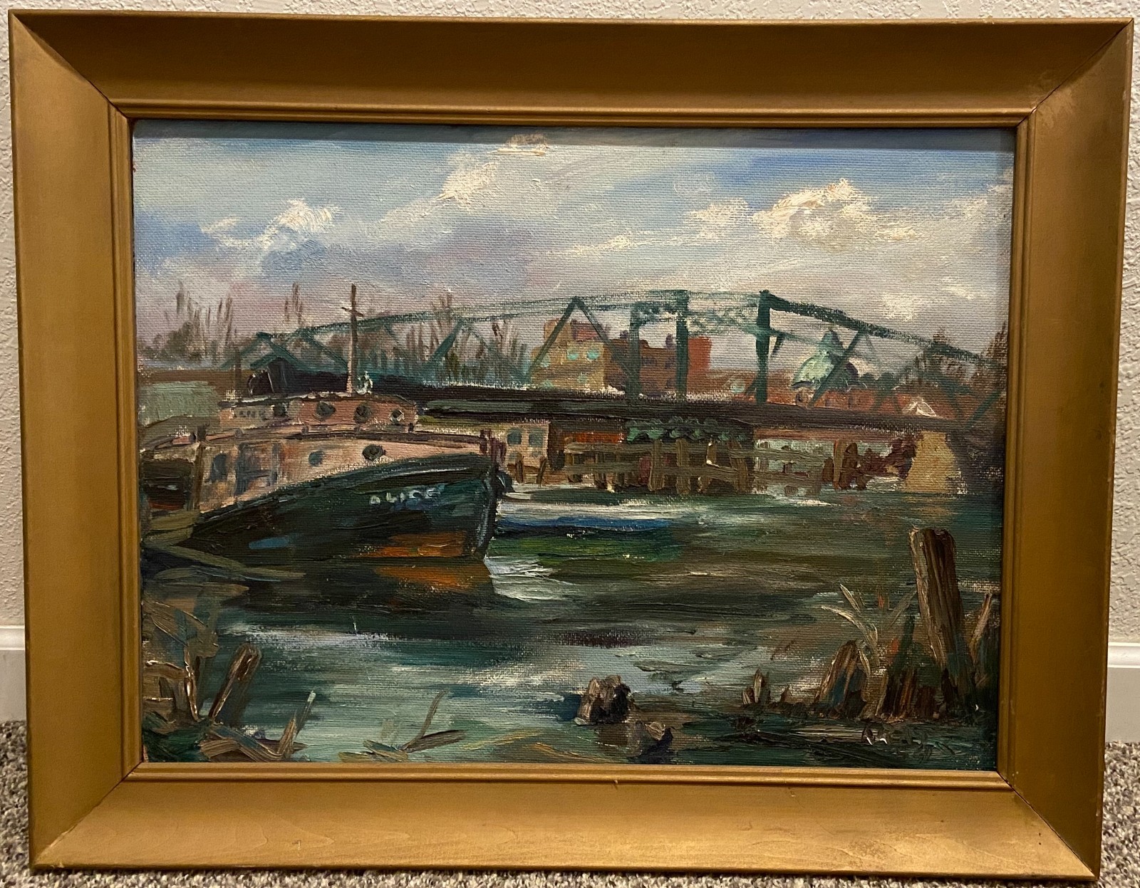 1959 – ELDRED J. KRATZ – Becher Street Bridge Milwaukee – Original Oil Painting