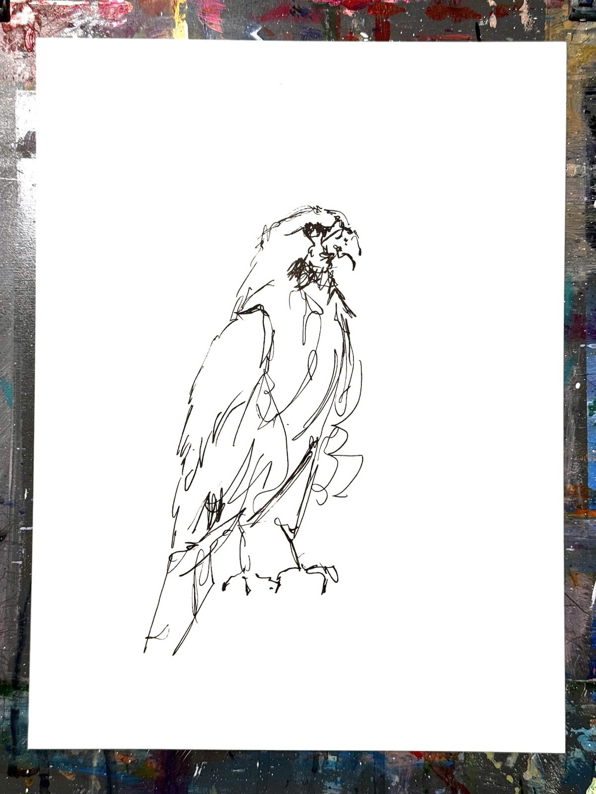 Original Abstract Expressionism 9X12 Hawk Paper Ink Gesture Handmade Signed 14