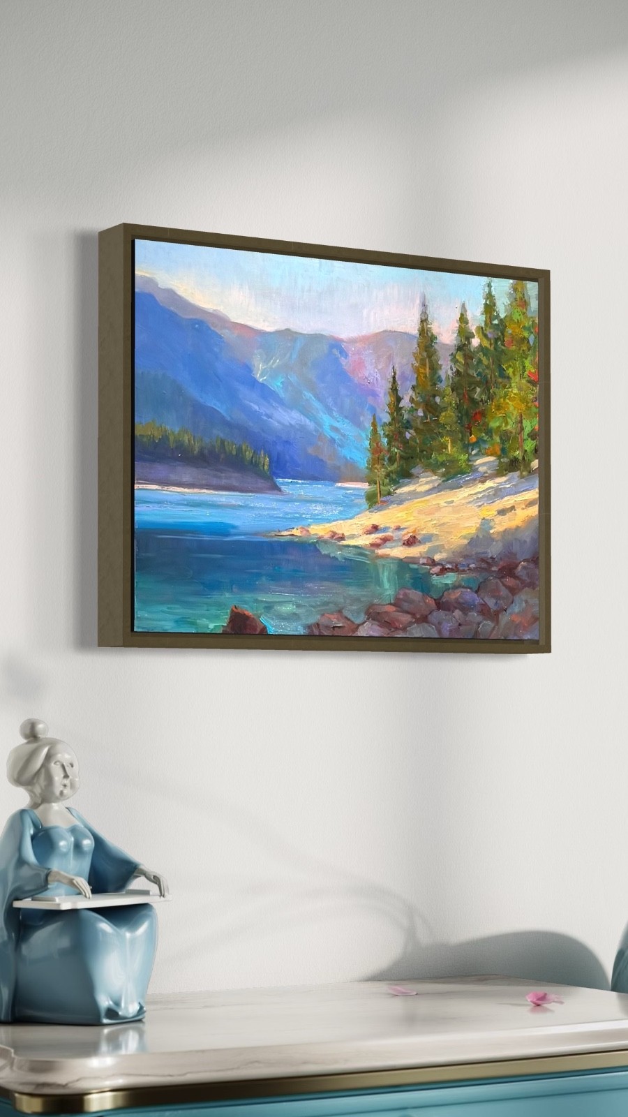 Mountain painting original trees landscape art oil on canvas impressionism art
