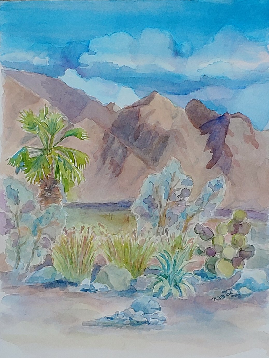 Bear Creek Trail Coachella La Quinta Original Watercolor RAMfish Artist 9″ X 12″