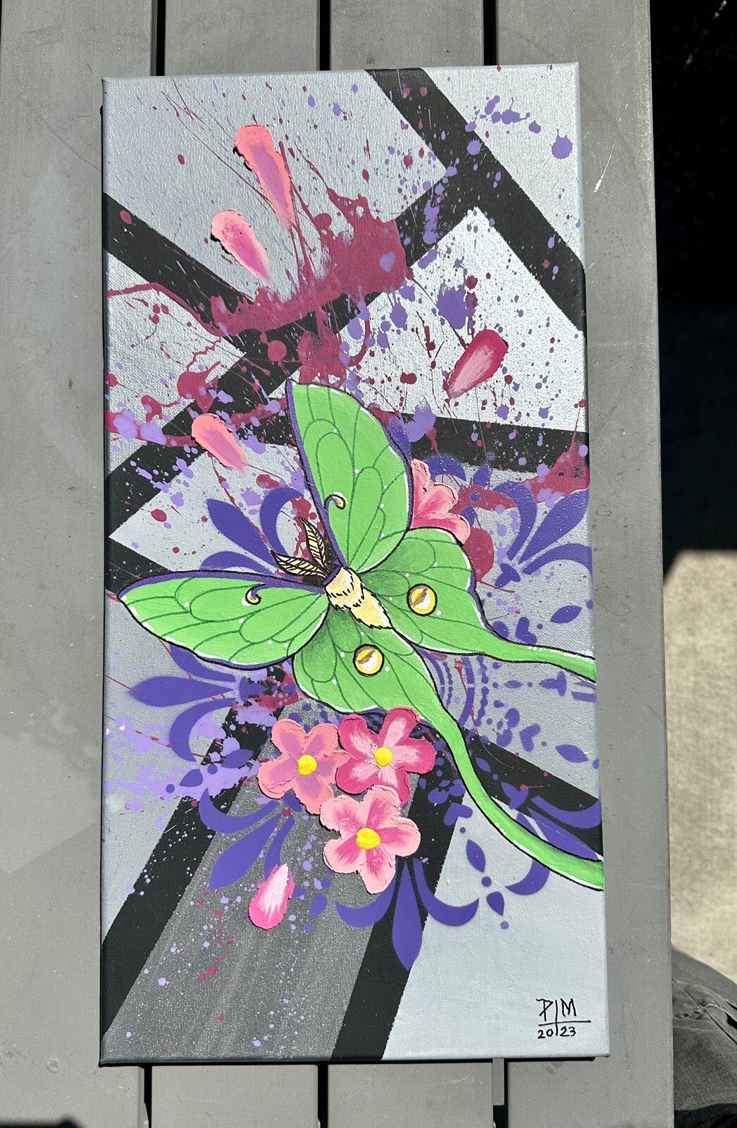 Luna Moth Butterfly Abstract Painting