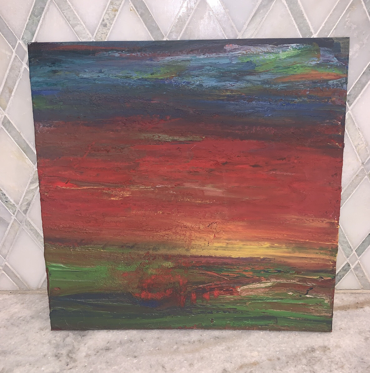 Modern Contemporary Sunrise Landscape Seascape Primary Colors Canvas 12” Sq