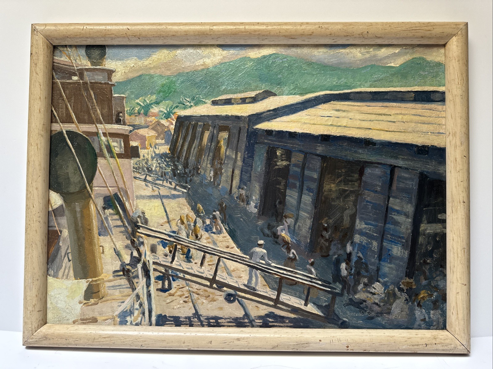 WPA ERA PAINTING INDUSTRIAL MARINA PORT WORKERS REGIONALISM MARK ROBINSON