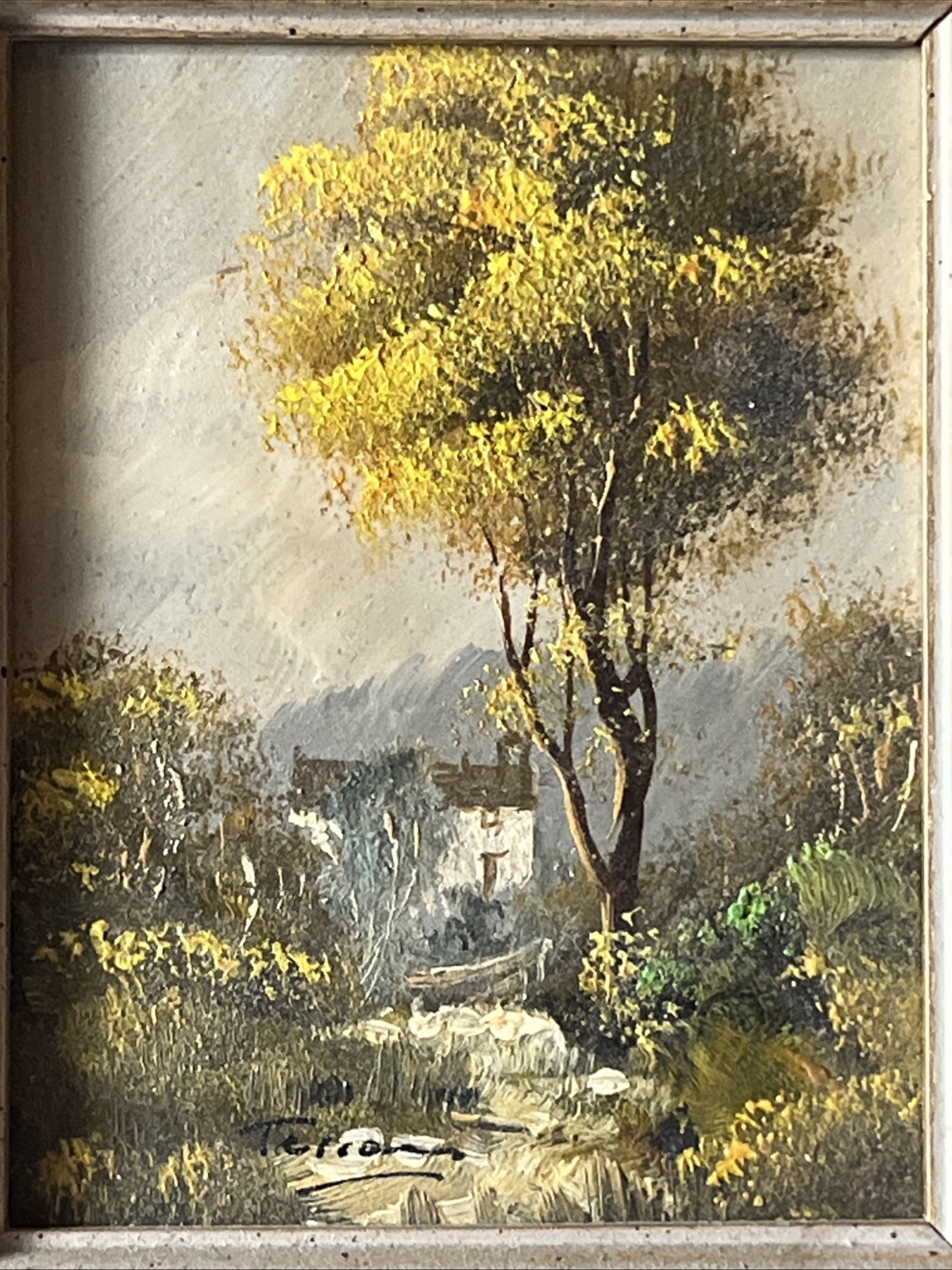 Miniature Textured Oil Estate Landscape and Nature Art Painting Artist Signed
