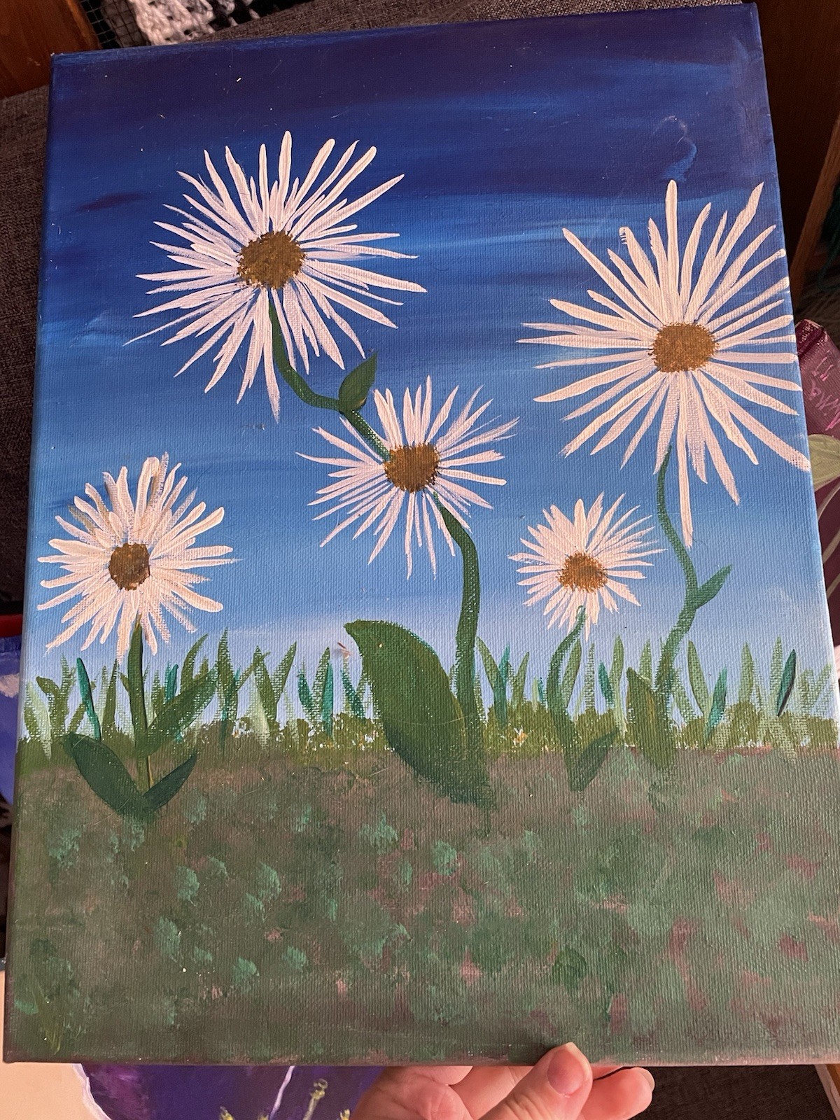 Daisy painting on canvas original 12”x16”