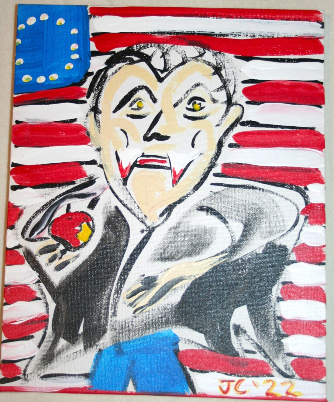 AMERICAN PATRIOT COUNT DRACULA PAINTING by OUTSIDER ARTIST JR CHARLIE POP FOLK